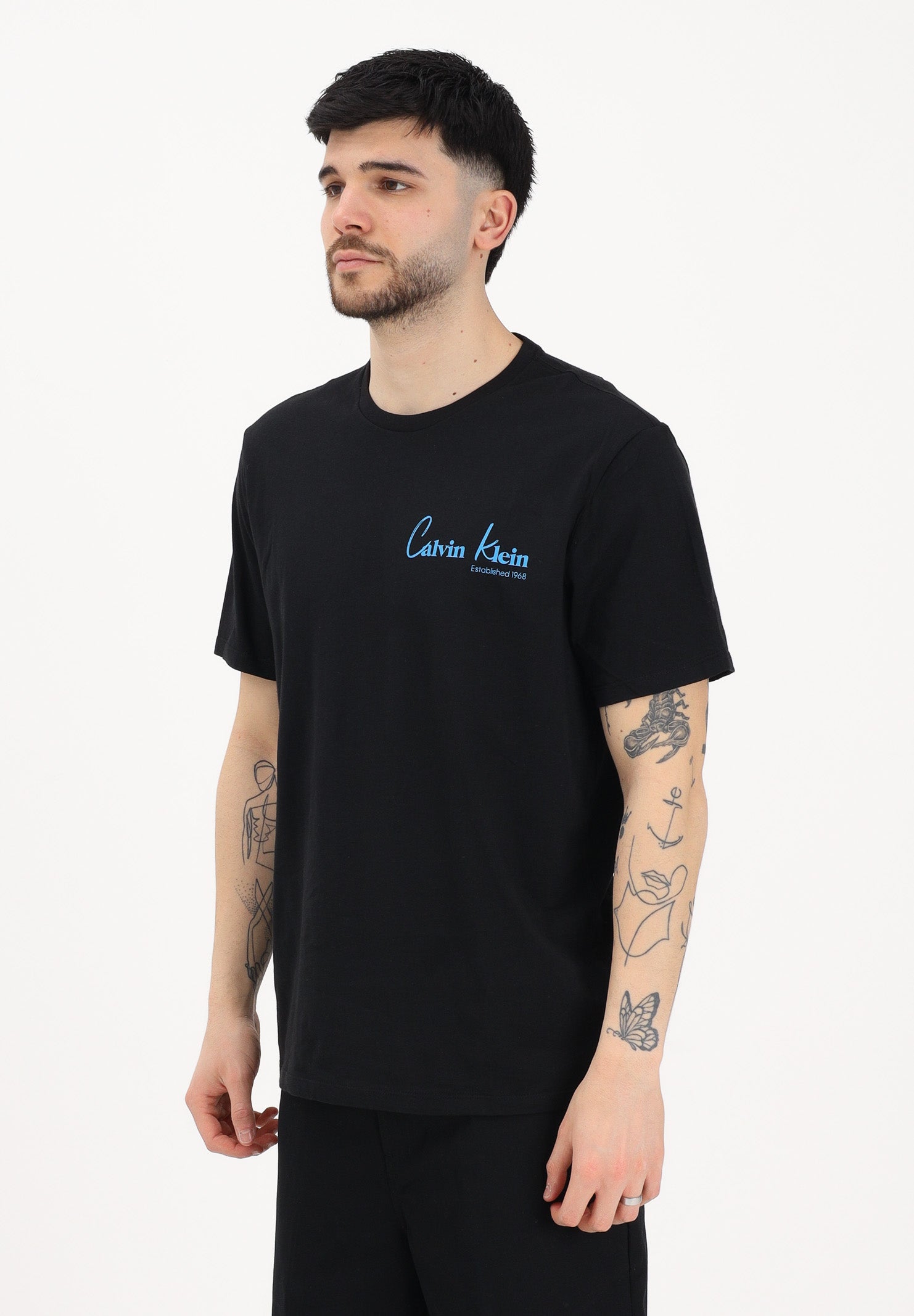CALVIN KLEIN JEANS T-shirt a manica corta nera da uomo con logo frontale e stampa sul retro LV14RF802G UB1 CALVIN KLEIN JEANS 