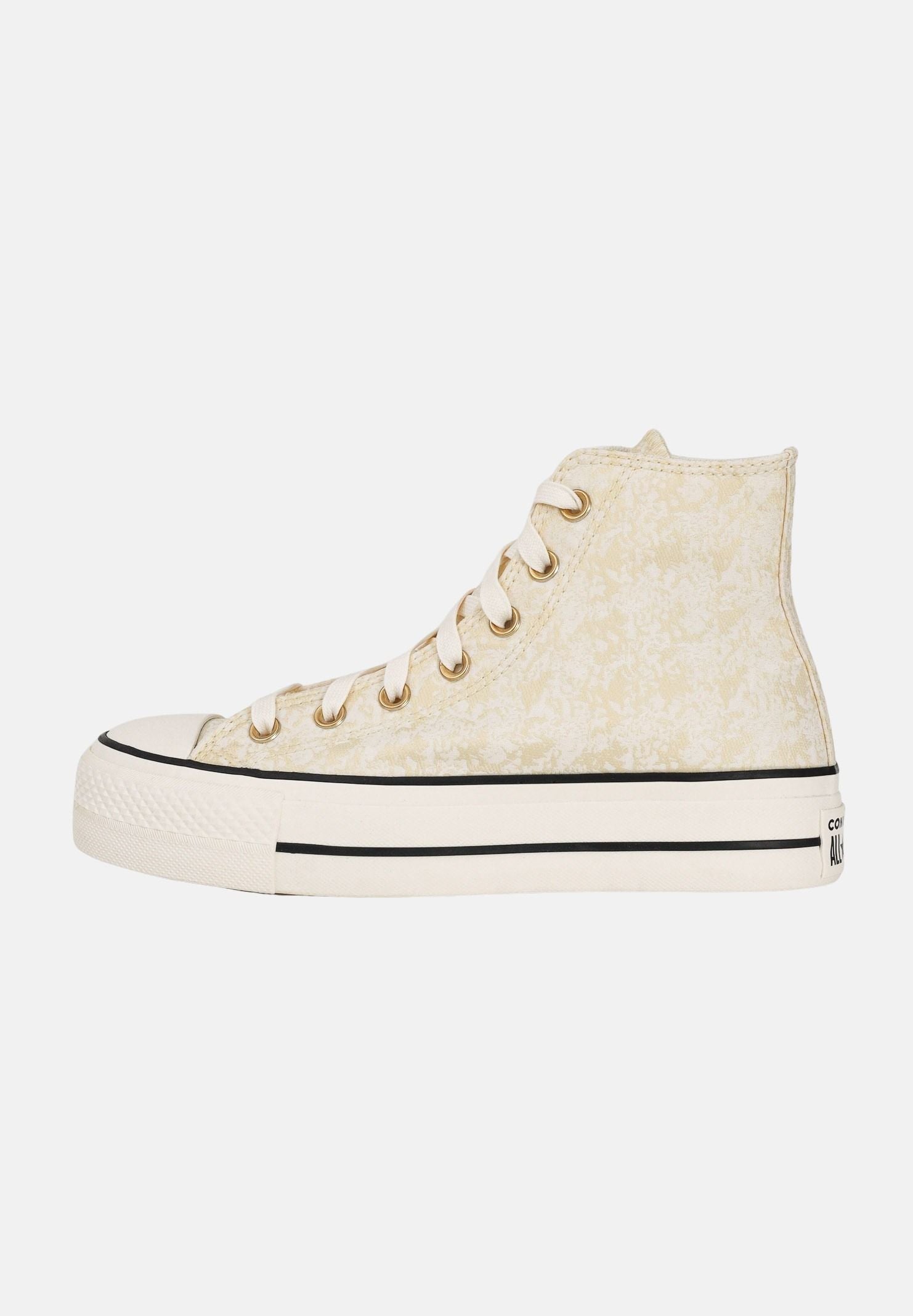 CONVERSE Sneakers Chuck Taylor All Star Lift Elevated Material Cano Alto panna e oro da donna A19115C . CONVERSE 