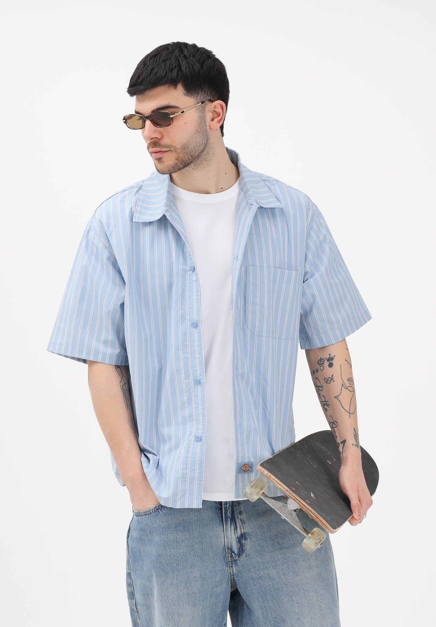 DICKIES Camicia a manica corta Venedocia azzurra da uomo con motivo a righe DK0A88GUL391 . DIckies 
