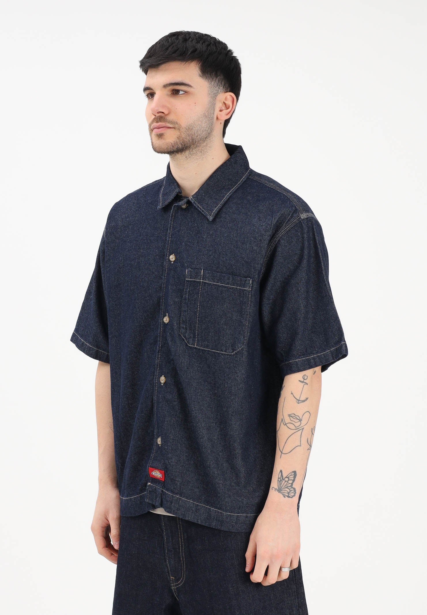 DICKIES Camicia a manica corta in denim blu da uomo DK0A88PHRIN1 . DIckies 