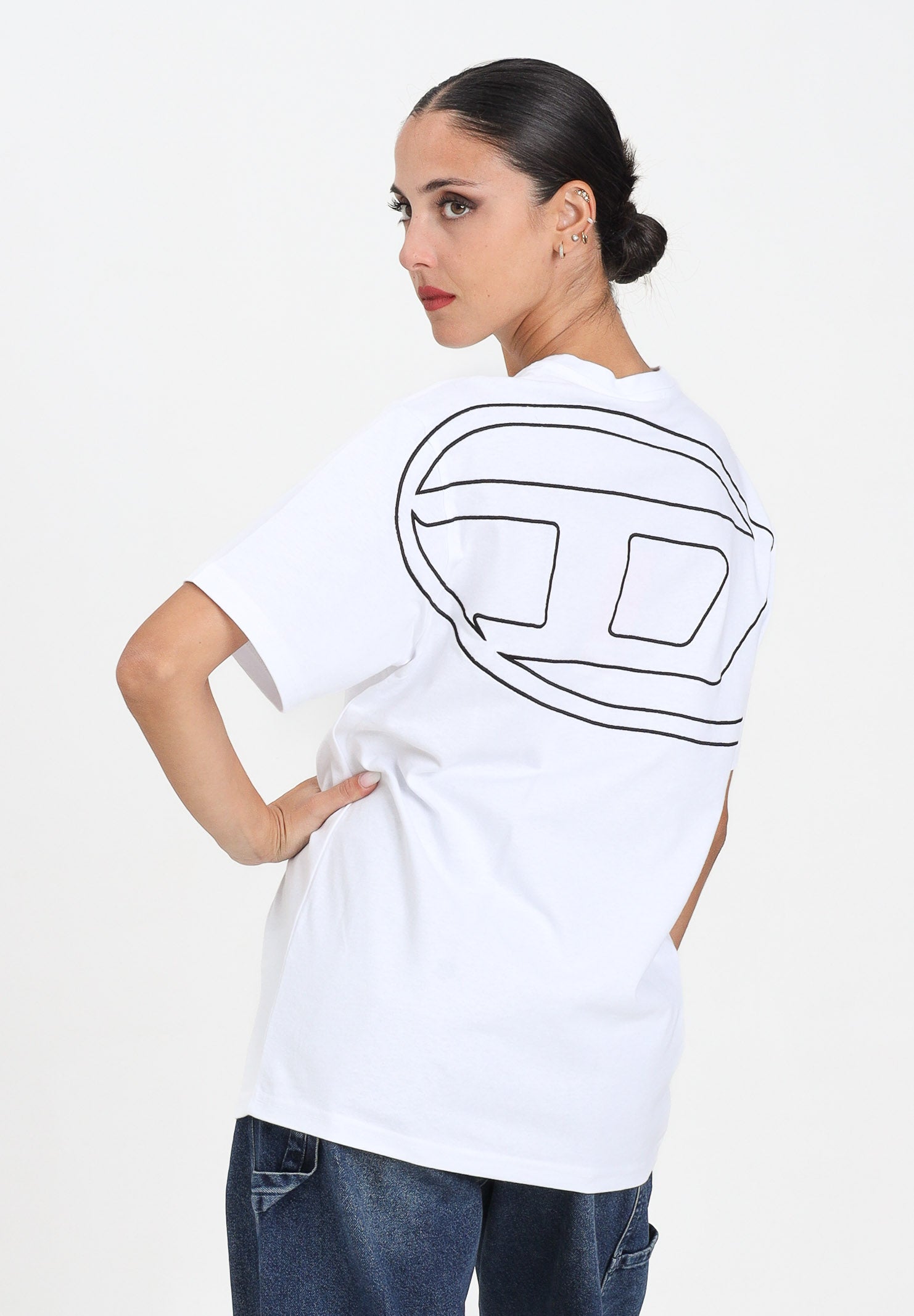 DIESEL T-shirt a manica corta bianca per donna, ragazzi e bambini con maxi logo Oval D J022760HGAM K100 DIESEL 