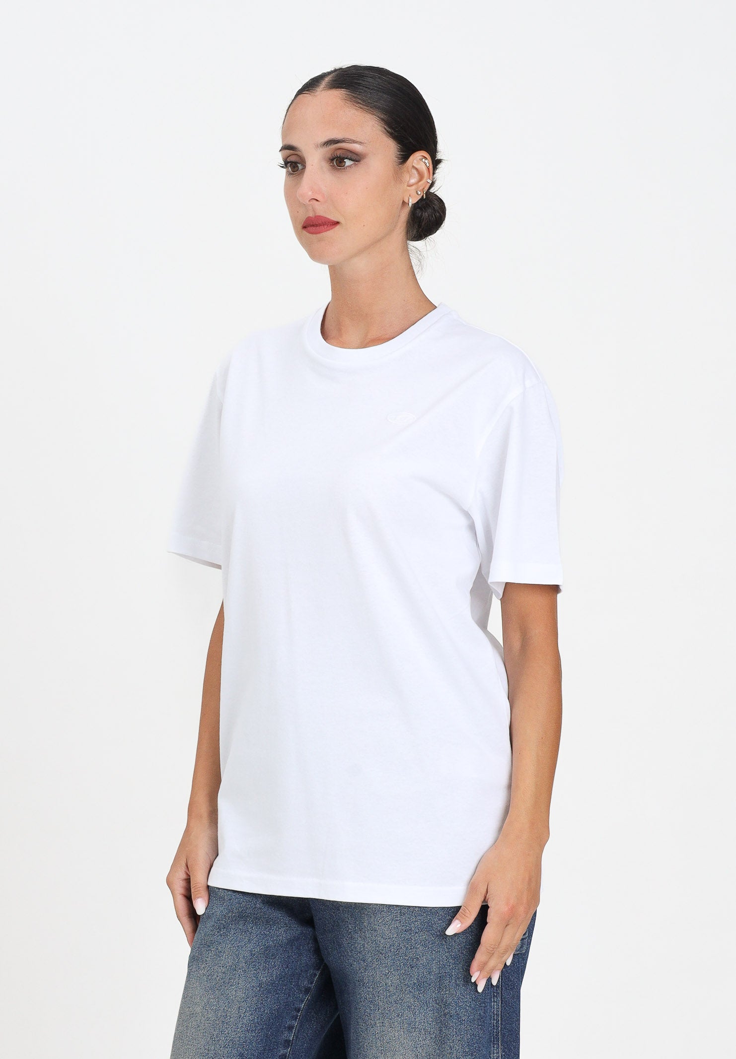 DIESEL T-shirt a manica corta bianca per donna, ragazzi e bambini con maxi logo Oval D J022760HGAM K100 DIESEL 