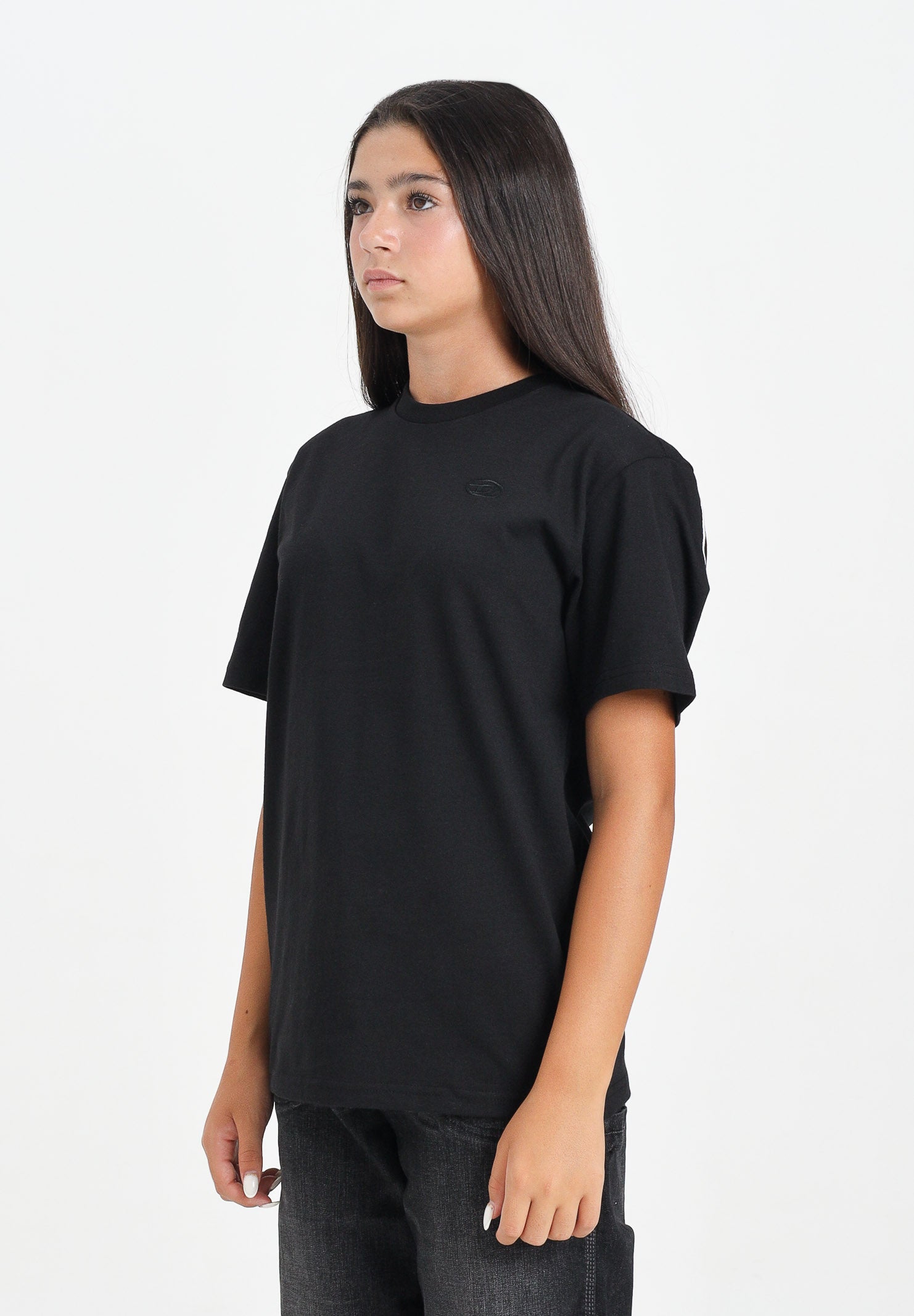 DIESEL T-shirt a manica corta nera per donna, ragazzi e bambini con logo Oval D J022760HGAM K900 DIESEL 