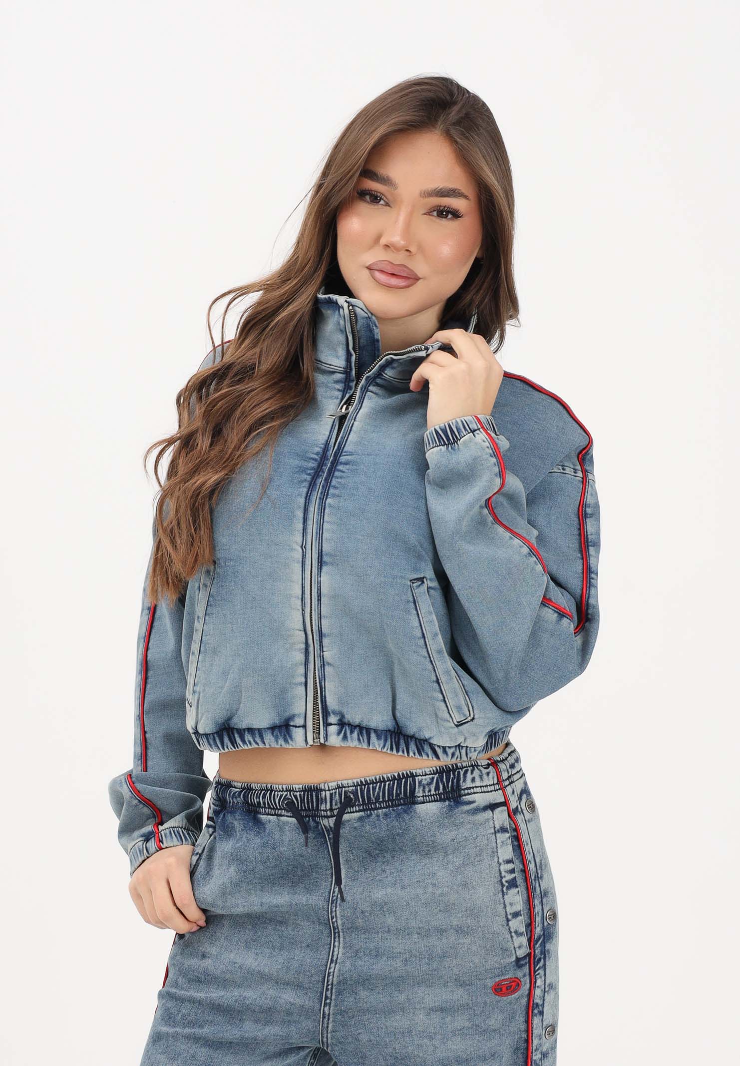 DIESEL Giubbotto di jeans in denim medio per donna, ragazzi e bambini con logo ricamato J02540KXBRS K01 DIESEL 