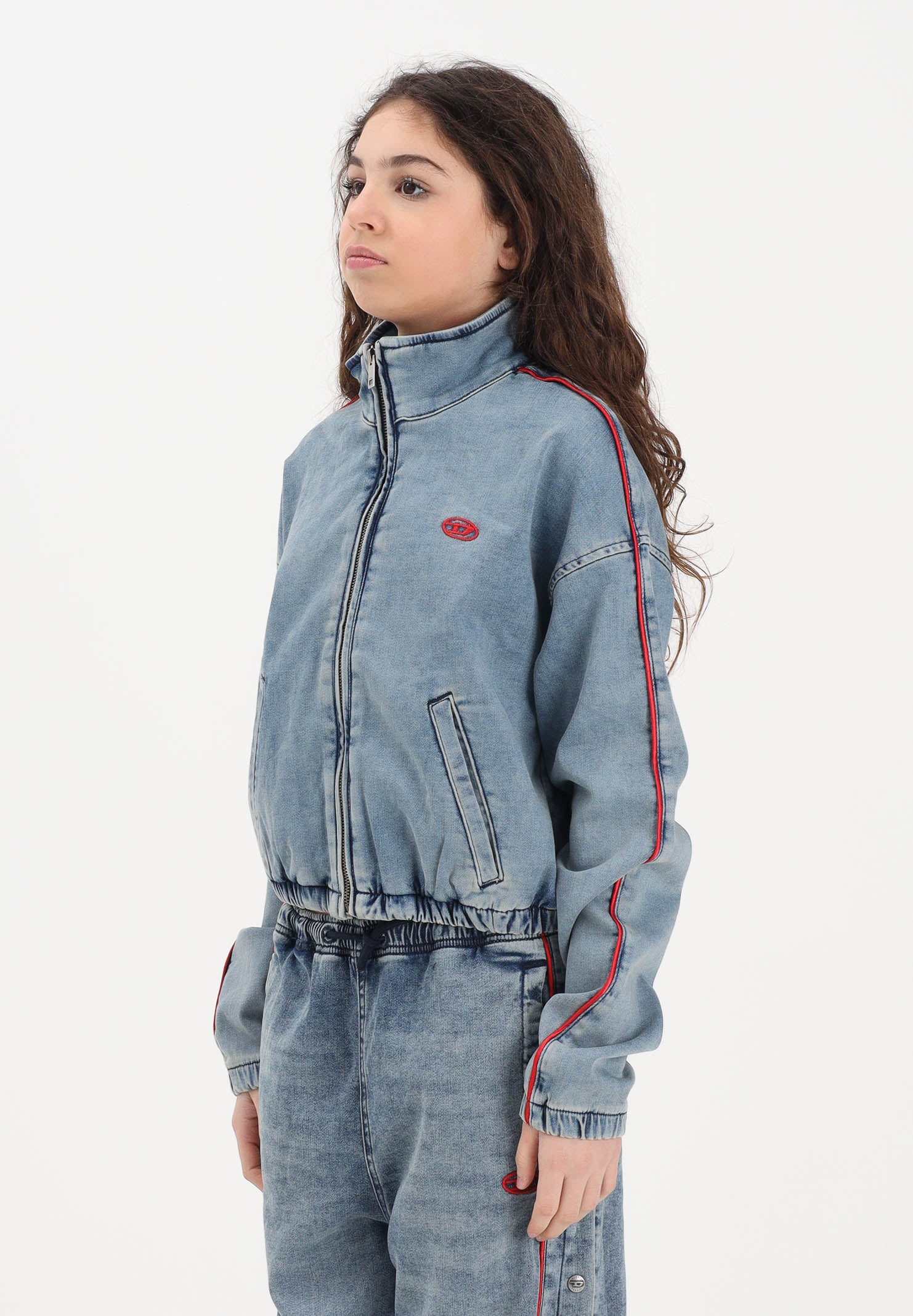 DIESEL Giubbotto di jeans in denim medio per donna, ragazzi e bambini con logo ricamato J02540KXBRS K01 DIESEL 