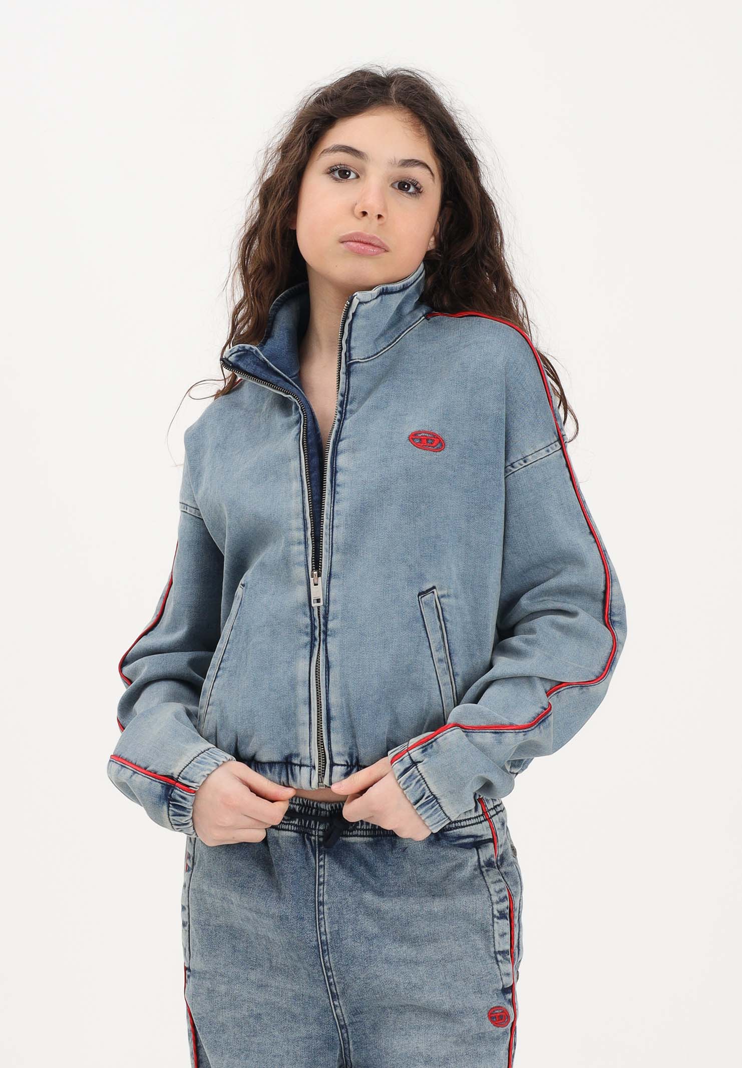 DIESEL Giubbotto di jeans in denim medio per donna, ragazzi e bambini con logo ricamato J02540KXBRS K01 DIESEL 
