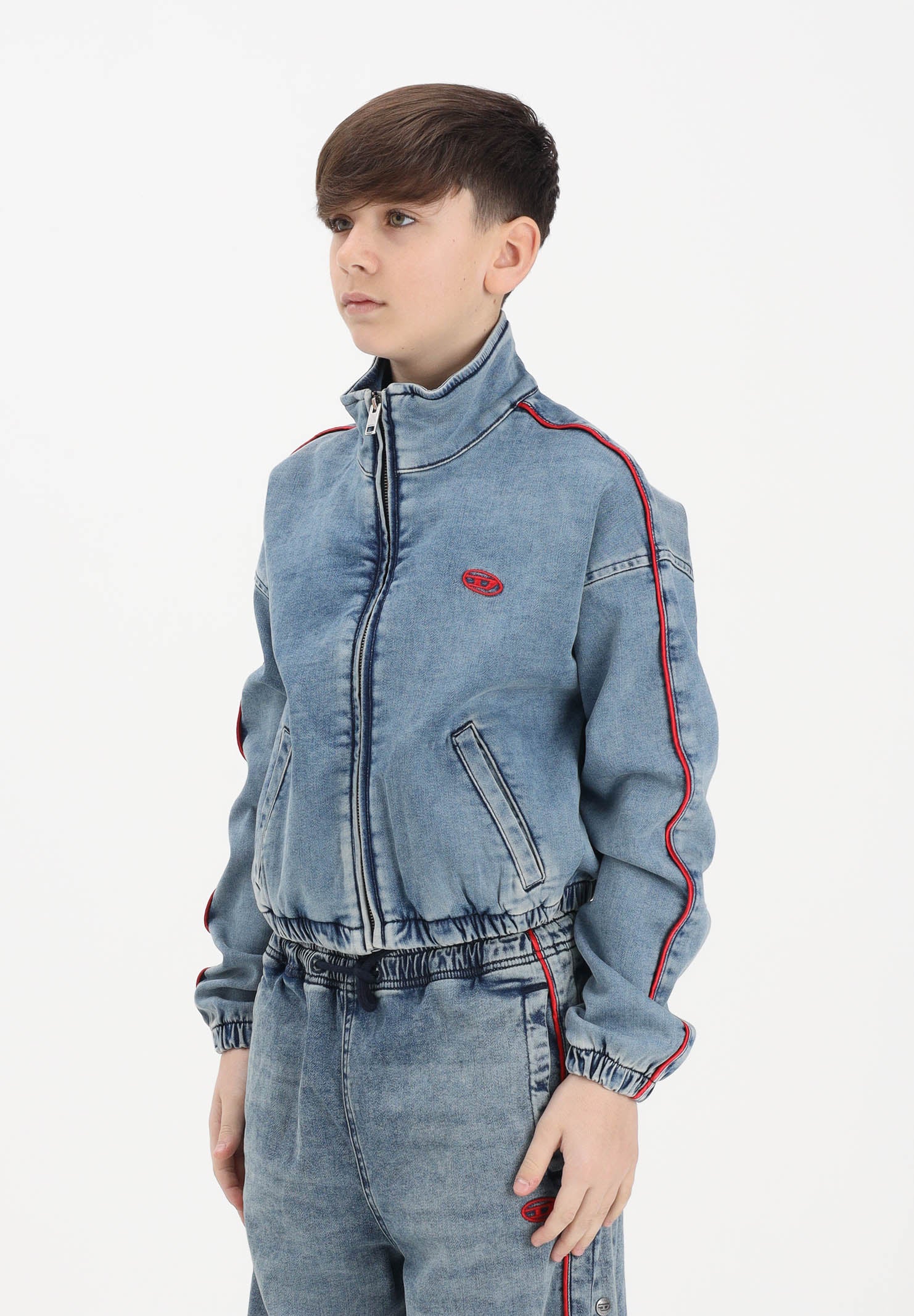 DIESEL Giubbotto di jeans in denim medio per donna, ragazzi e bambini con logo ricamato J02540KXBRS K01 DIESEL 