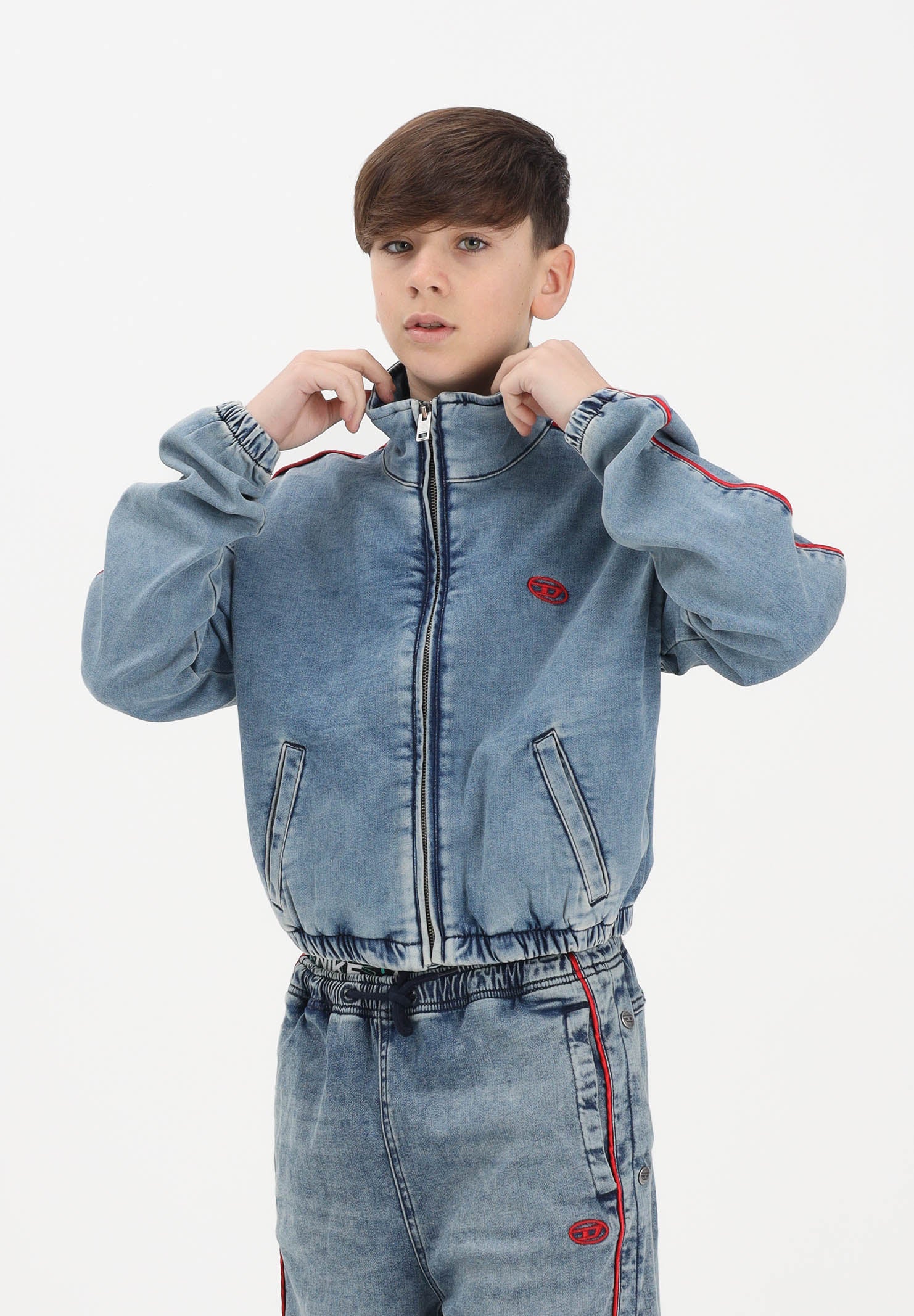 DIESEL Giubbotto di jeans in denim medio per donna, ragazzi e bambini con logo ricamato J02540KXBRS K01 DIESEL 