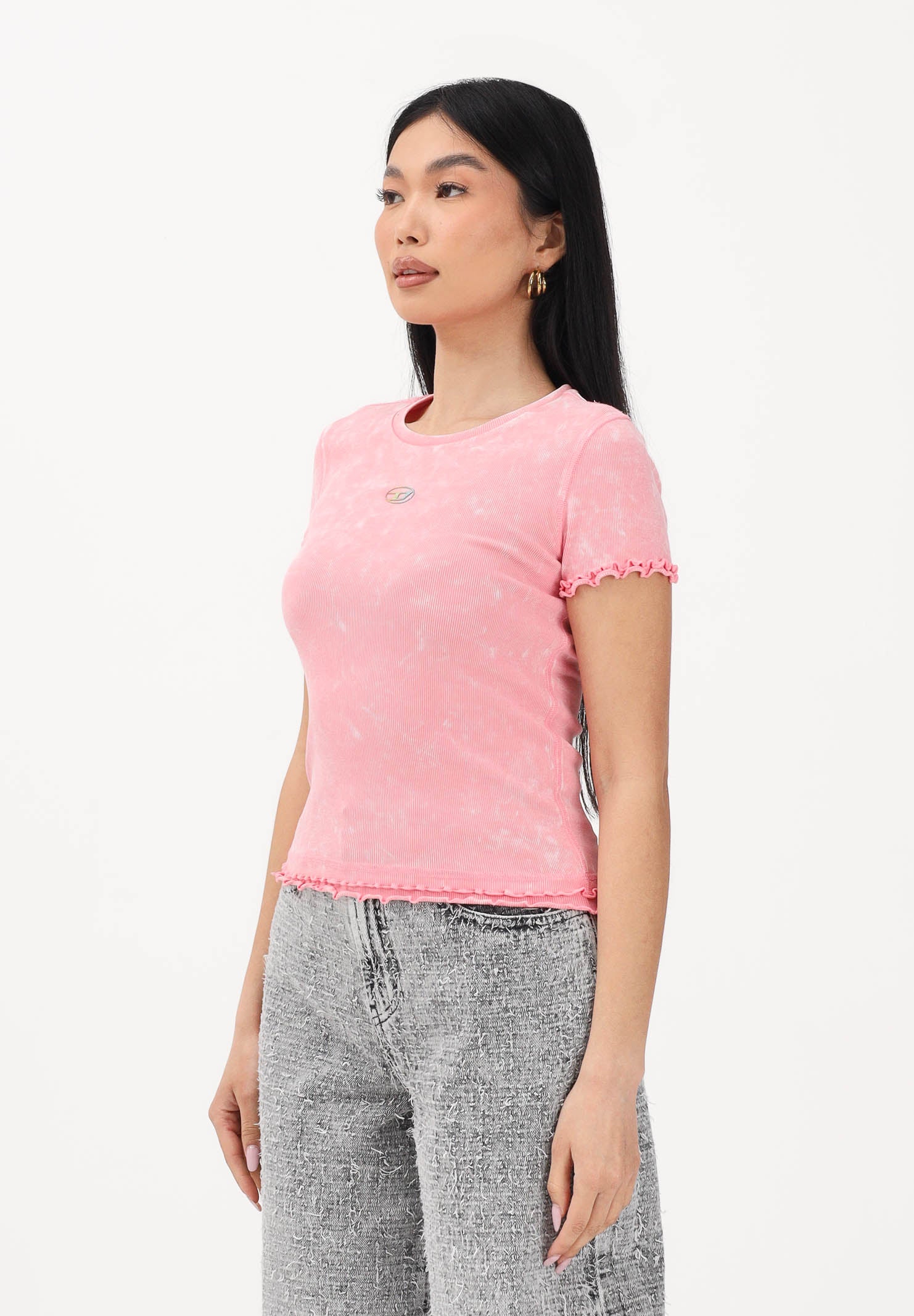 DIESEL T-shirt a manica corta rosa per donna, ragazze e bambine con logo J02579KYA0E K333 DIESEL 