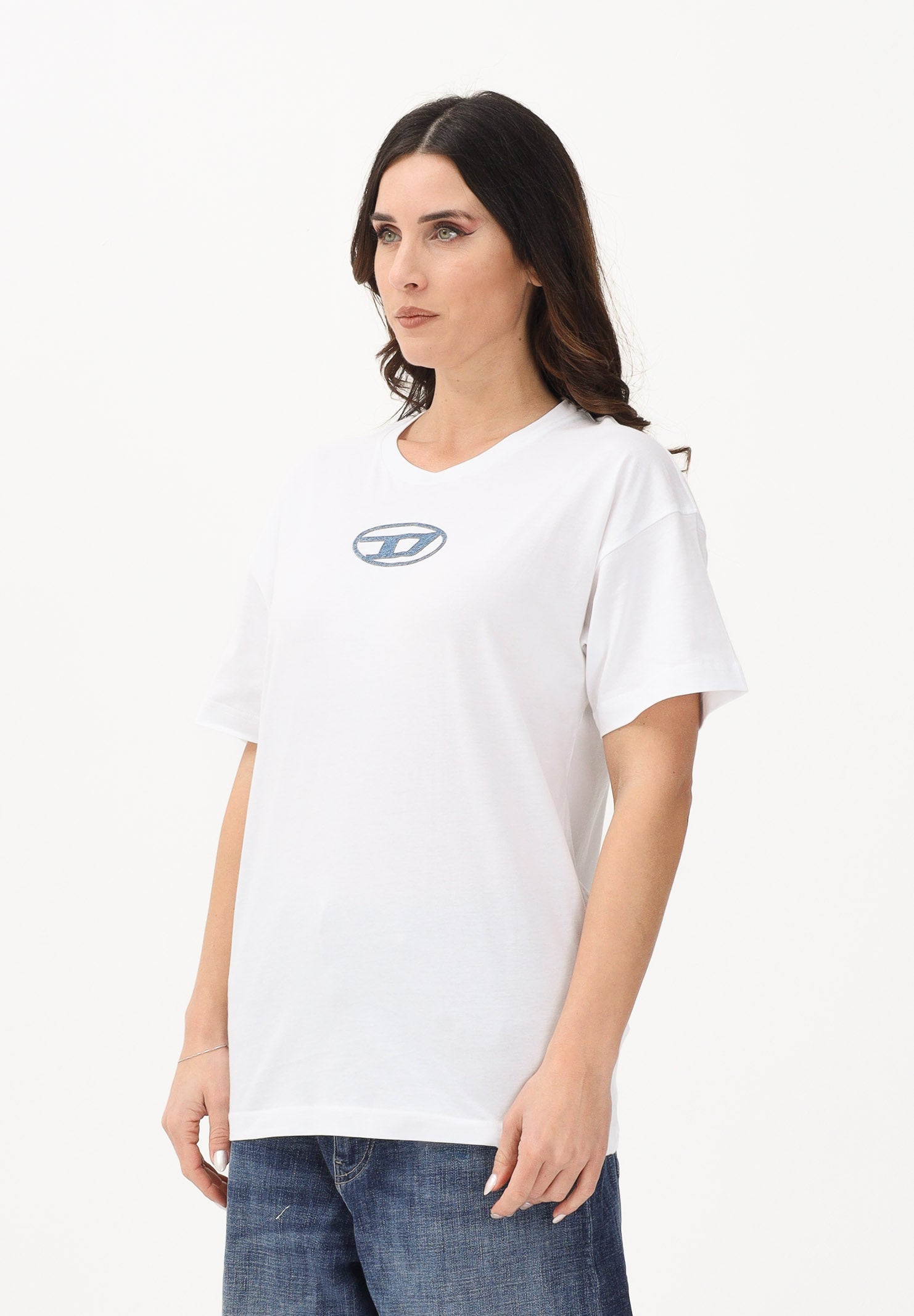 DIESEL T-shirt a manica corta bianca per donna, ragazzi e bambini con logo J025900GRAI K100 DIESEL 
