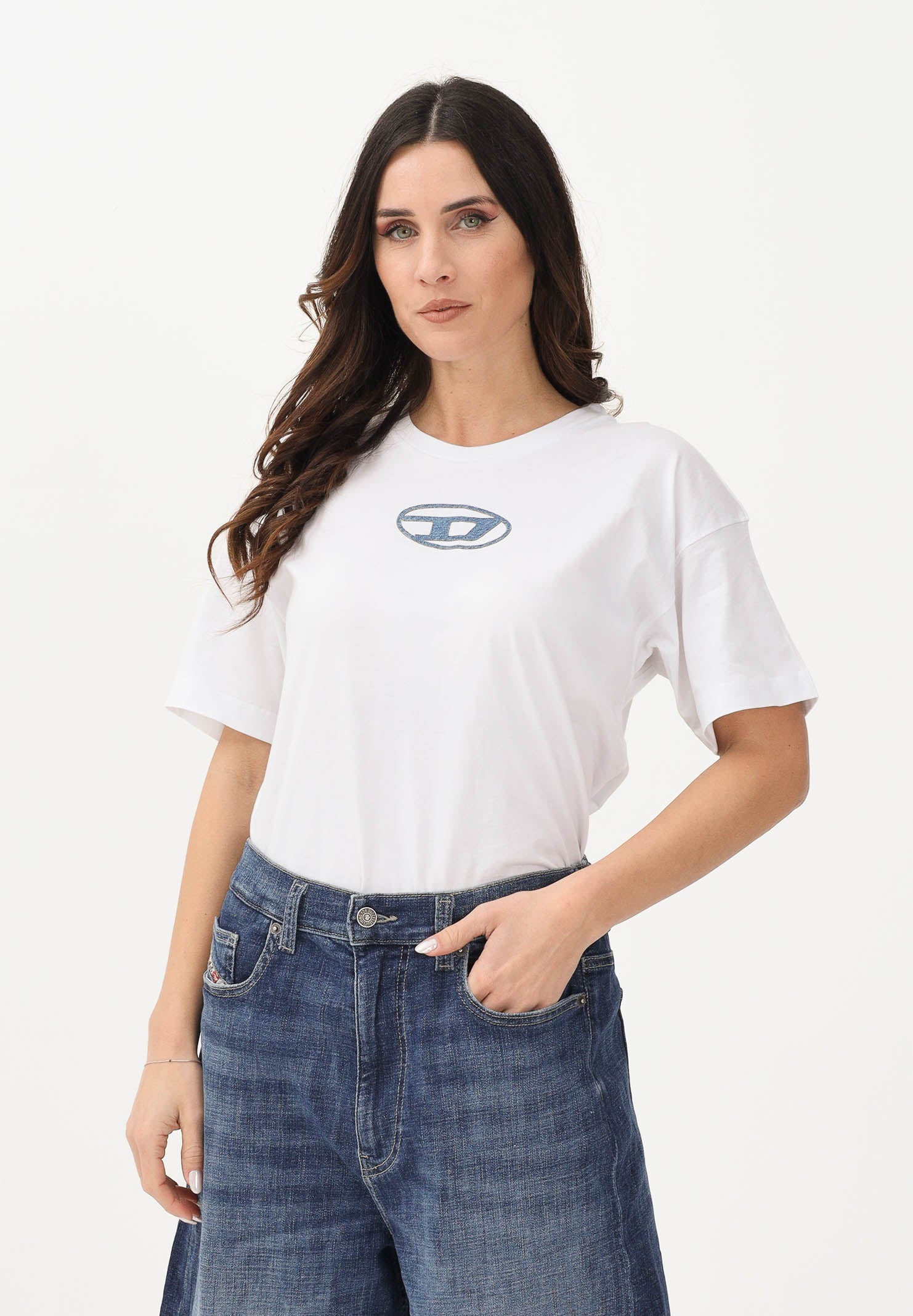 DIESEL T-shirt a manica corta bianca per donna, ragazzi e bambini con logo J025900GRAI K100 DIESEL 
