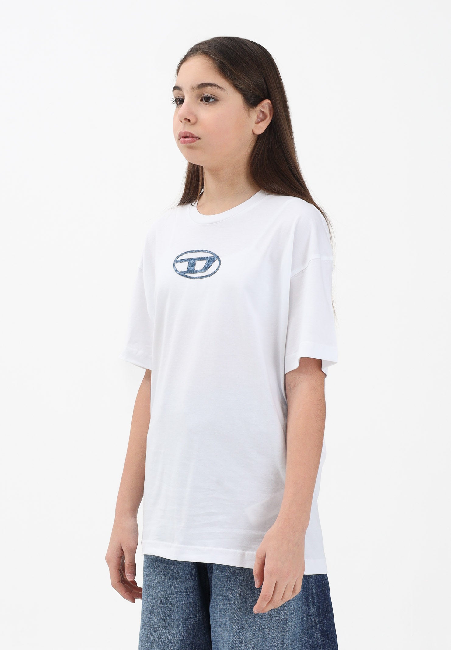 DIESEL T-shirt a manica corta bianca per donna, ragazzi e bambini con logo J025900GRAI K100 DIESEL 