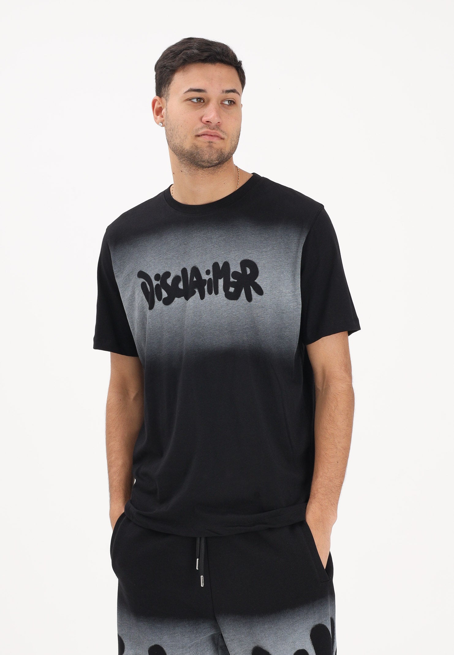 DISCLAIMER T-shirt a manica corta nera da uomo con stampa logo in stile graffiti 26EDS55419 NE DISCLAIMER 