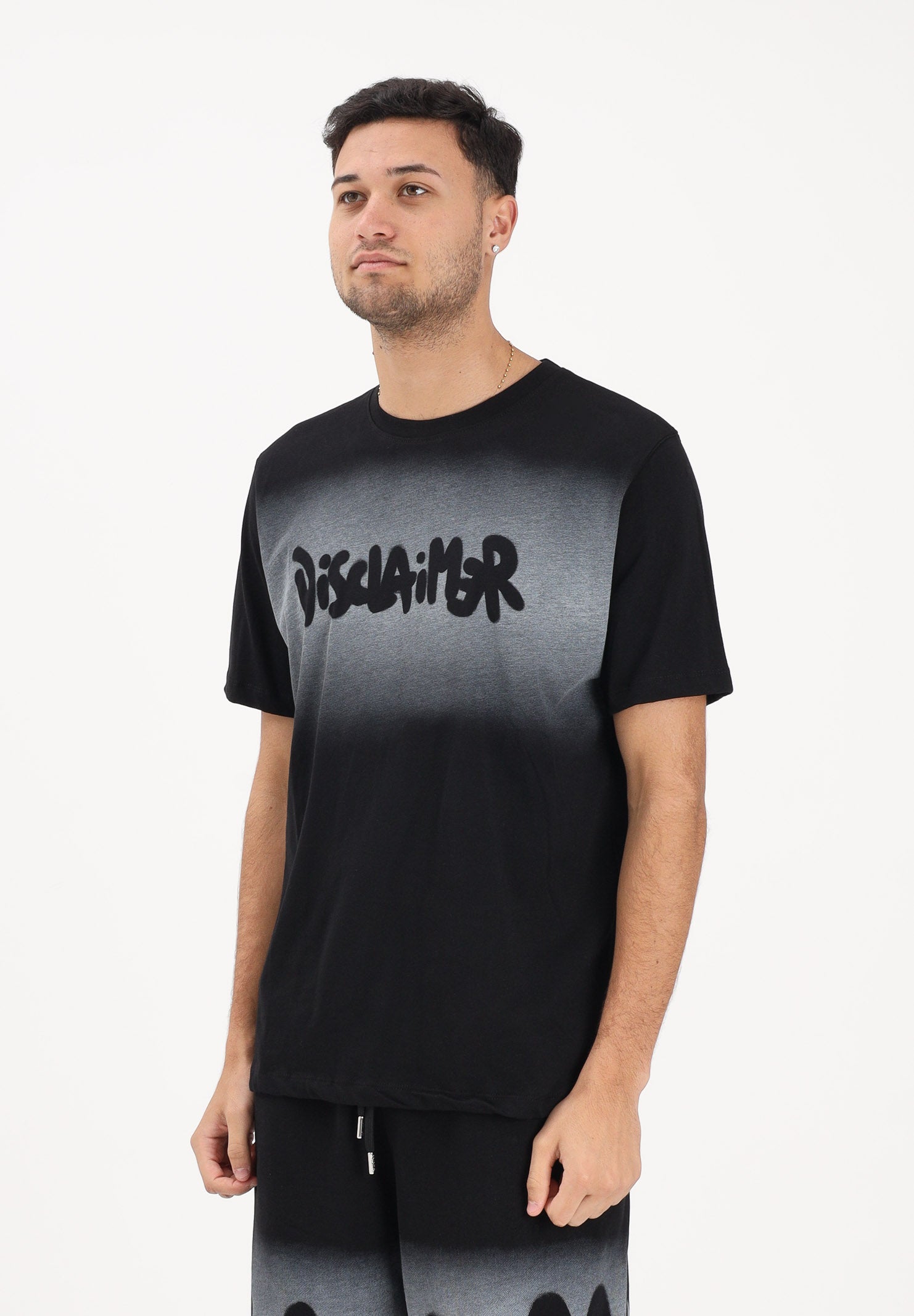 DISCLAIMER T-shirt a manica corta nera da uomo con stampa logo in stile graffiti 26EDS55419 NE DISCLAIMER 