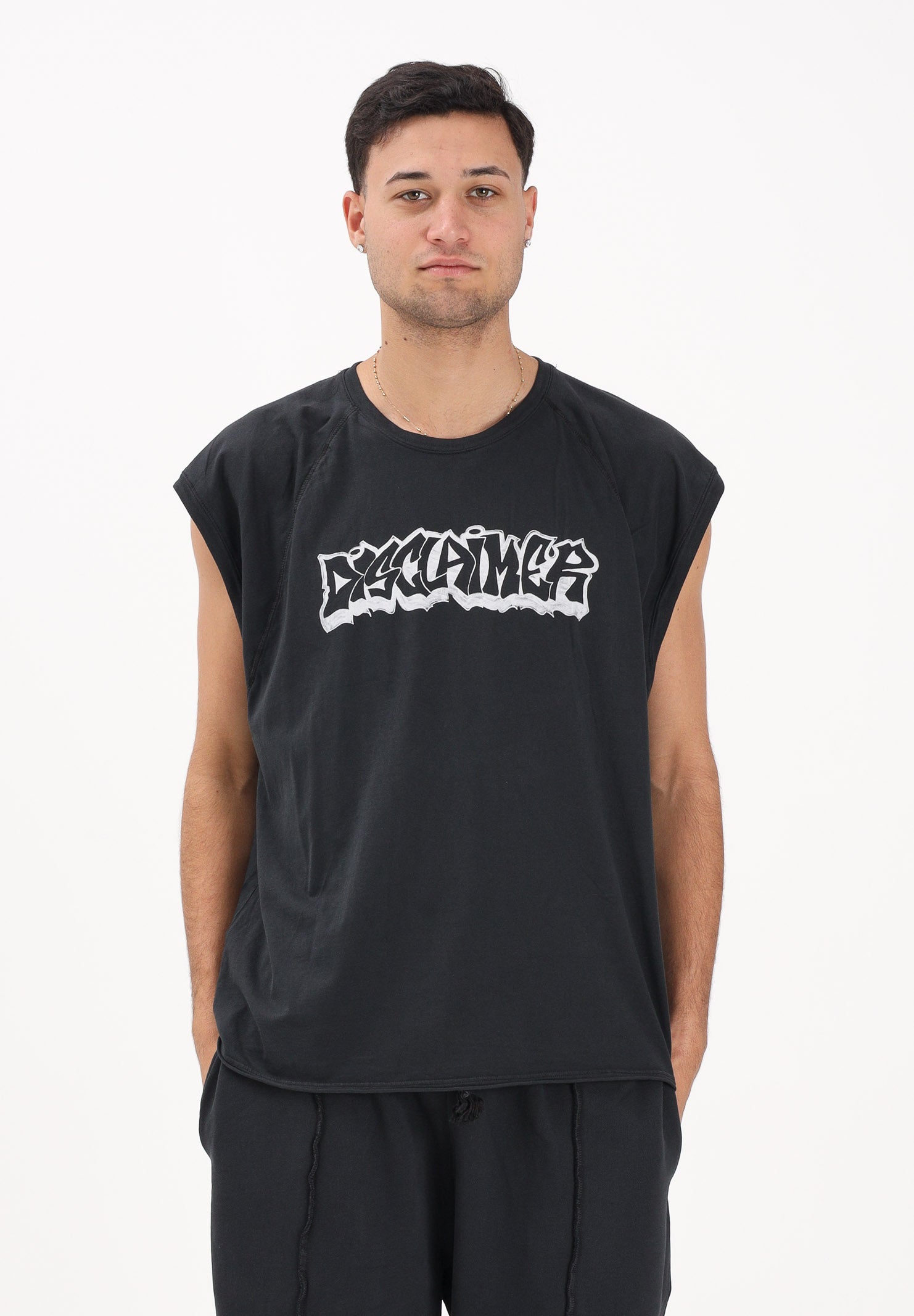 DISCLAIMER T-shirt smanicata grigia da uomo con logo 26EDS55429 NE DISCLAIMER 
