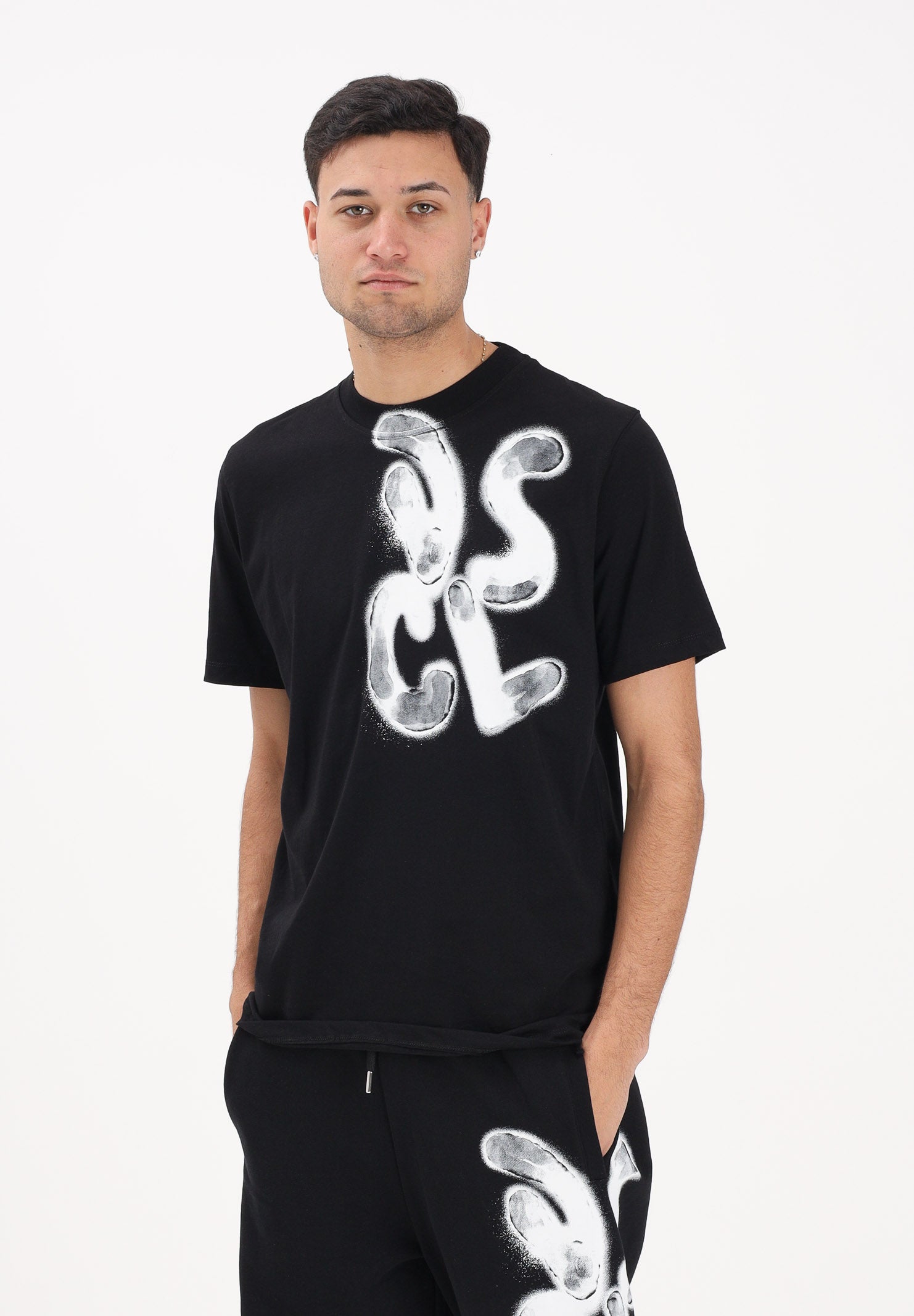 DISCLAIMER T-shirt a manica corta nera da uomo con lettering logo 26EDS55434 NE DISCLAIMER 