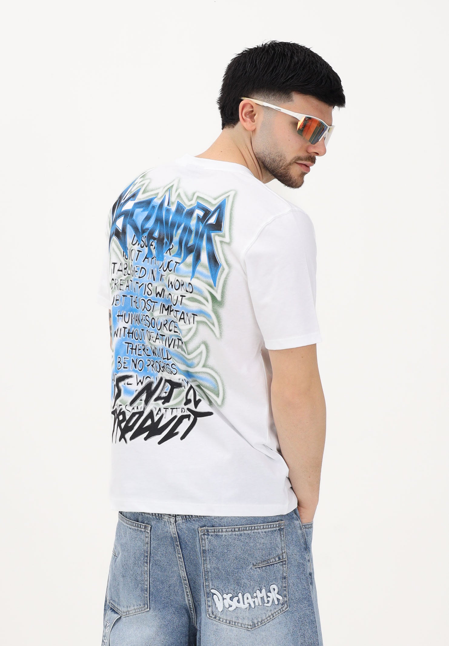 DISCLAIMER T-shirt a manica corta bianca da uomo con stampa grafica posteriore 26EDS55445 BI DISCLAIMER 