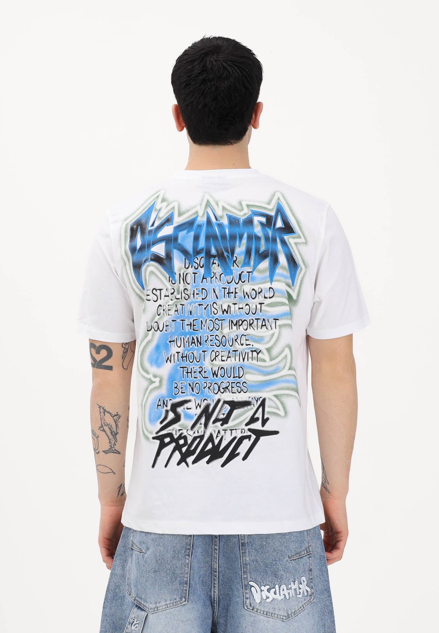 DISCLAIMER T-shirt a manica corta bianca da uomo con stampa grafica posteriore 26EDS55445 BI DISCLAIMER 