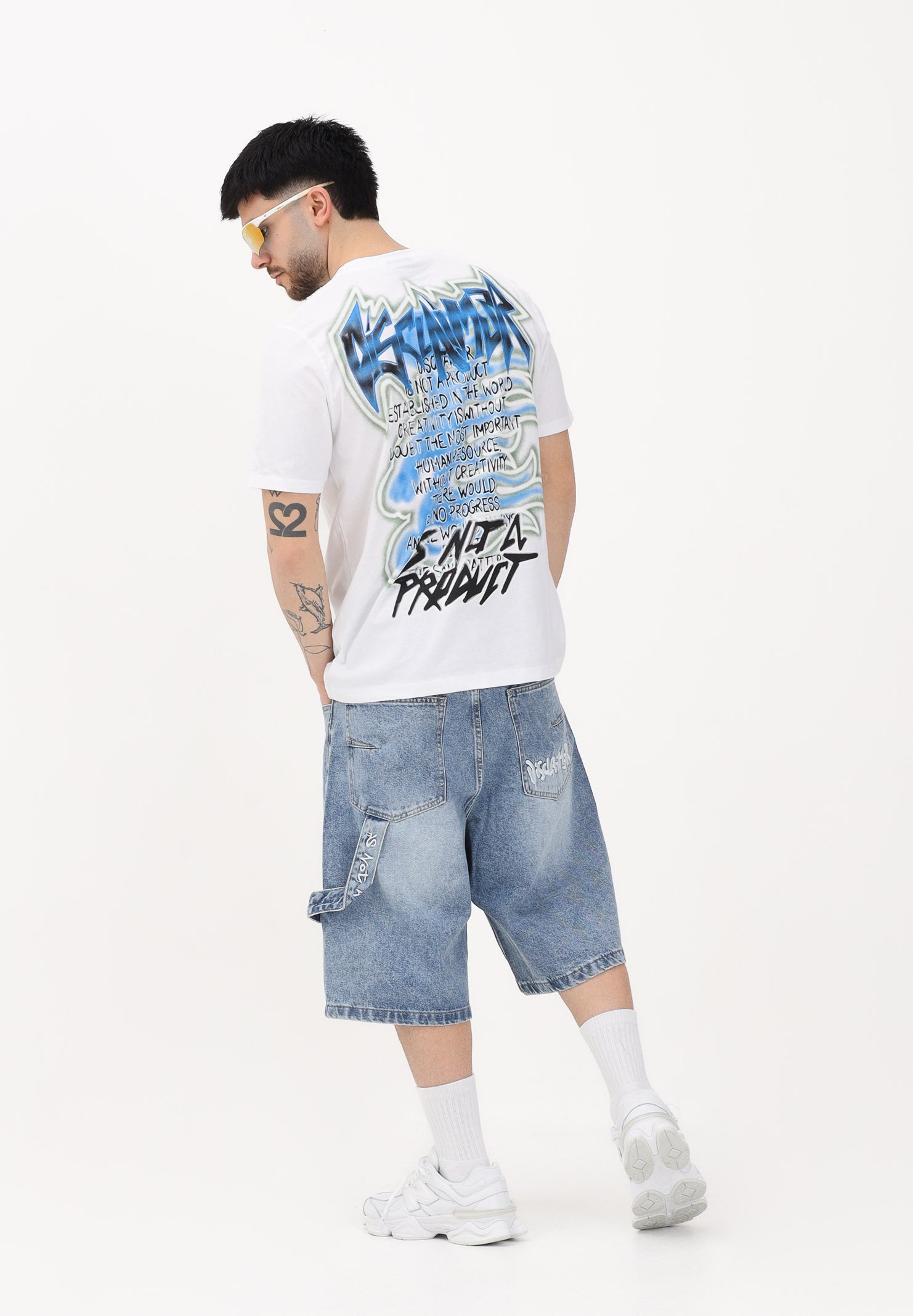 DISCLAIMER T-shirt a manica corta bianca da uomo con stampa grafica posteriore 26EDS55445 BI DISCLAIMER 