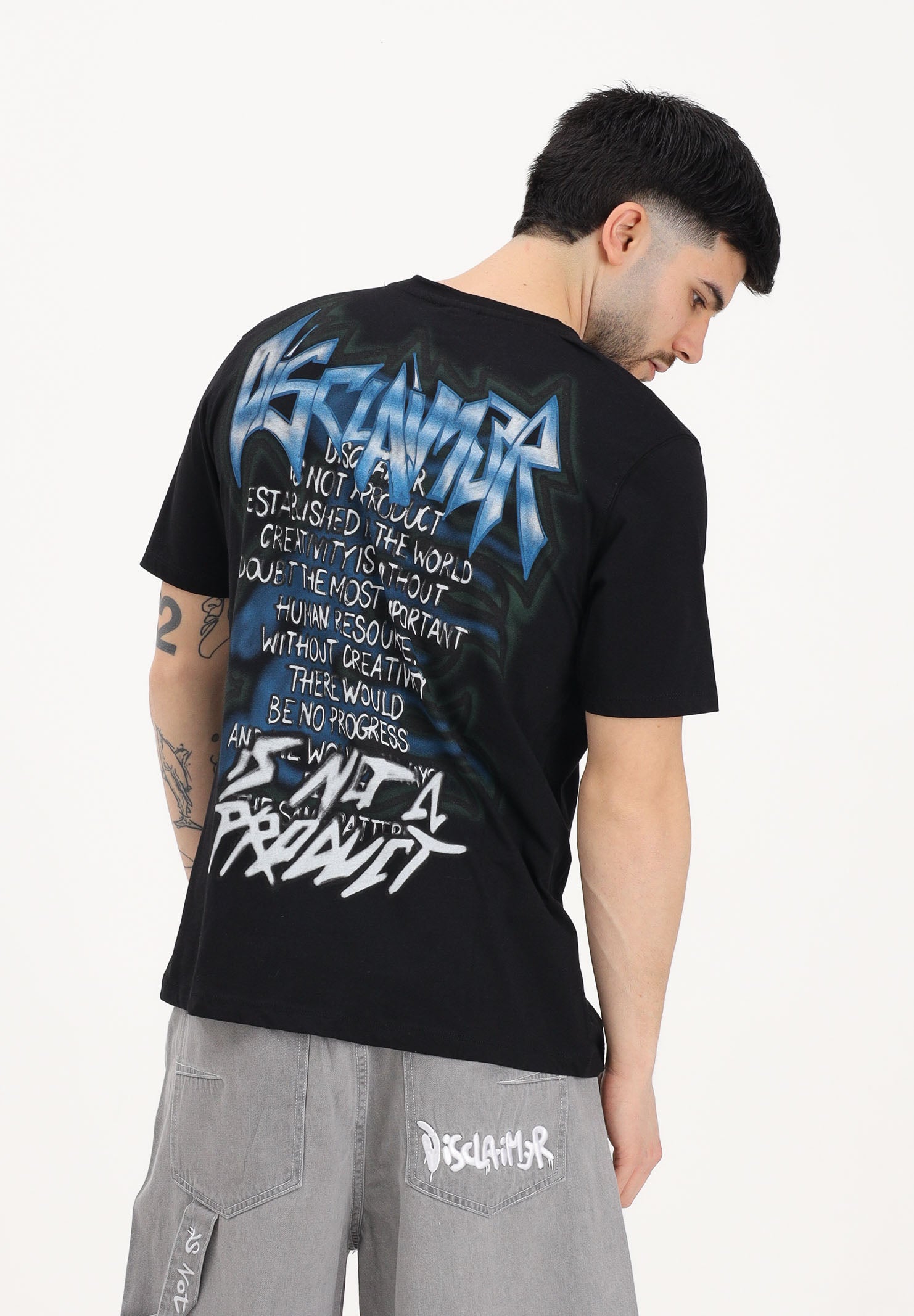 DISCLAIMER T-shirt a manica corta nera da uomo con stampa grafica posteriore 26EDS55445 NE DISCLAIMER 