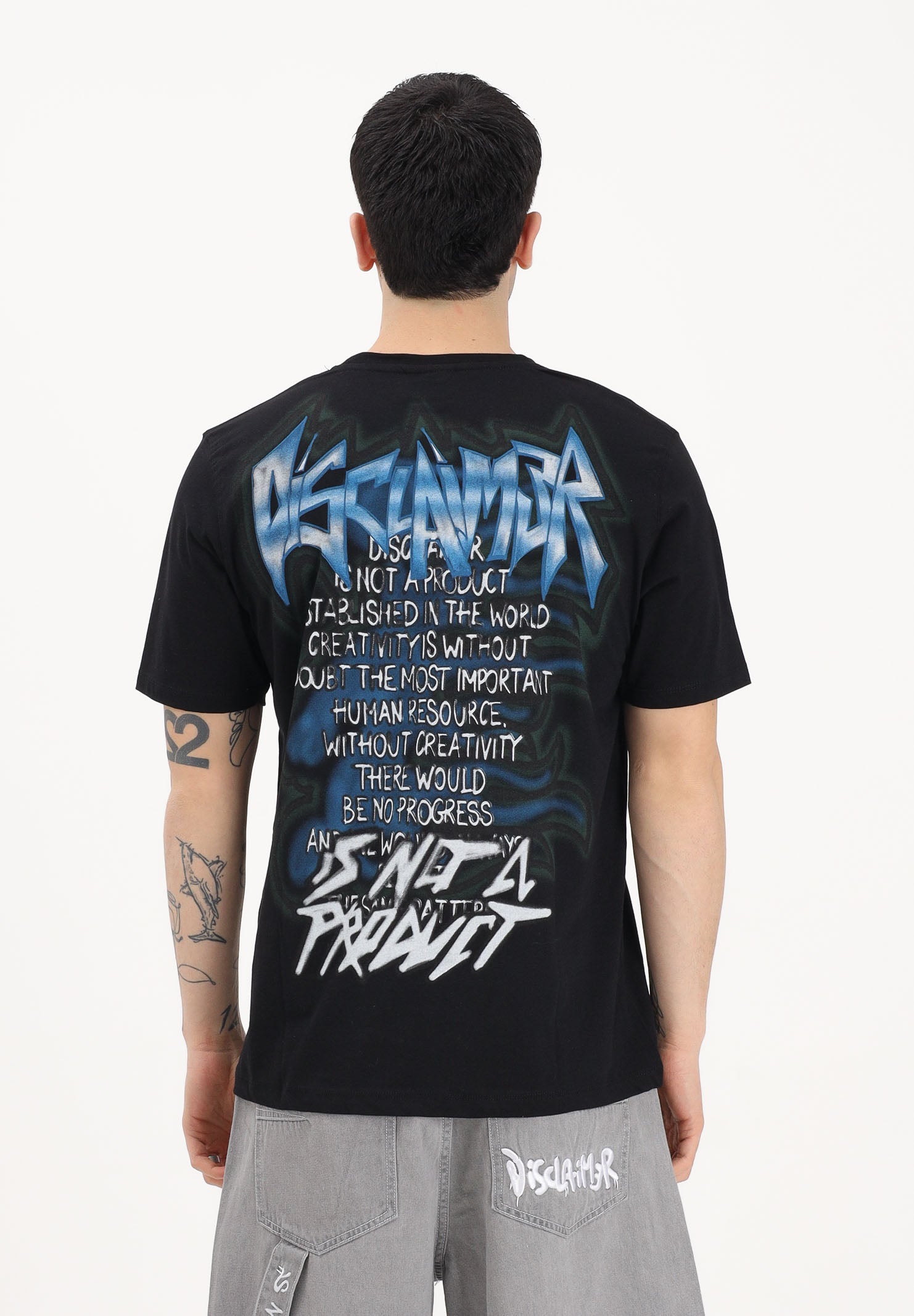 DISCLAIMER T-shirt a manica corta nera da uomo con stampa grafica posteriore 26EDS55445 NE DISCLAIMER 