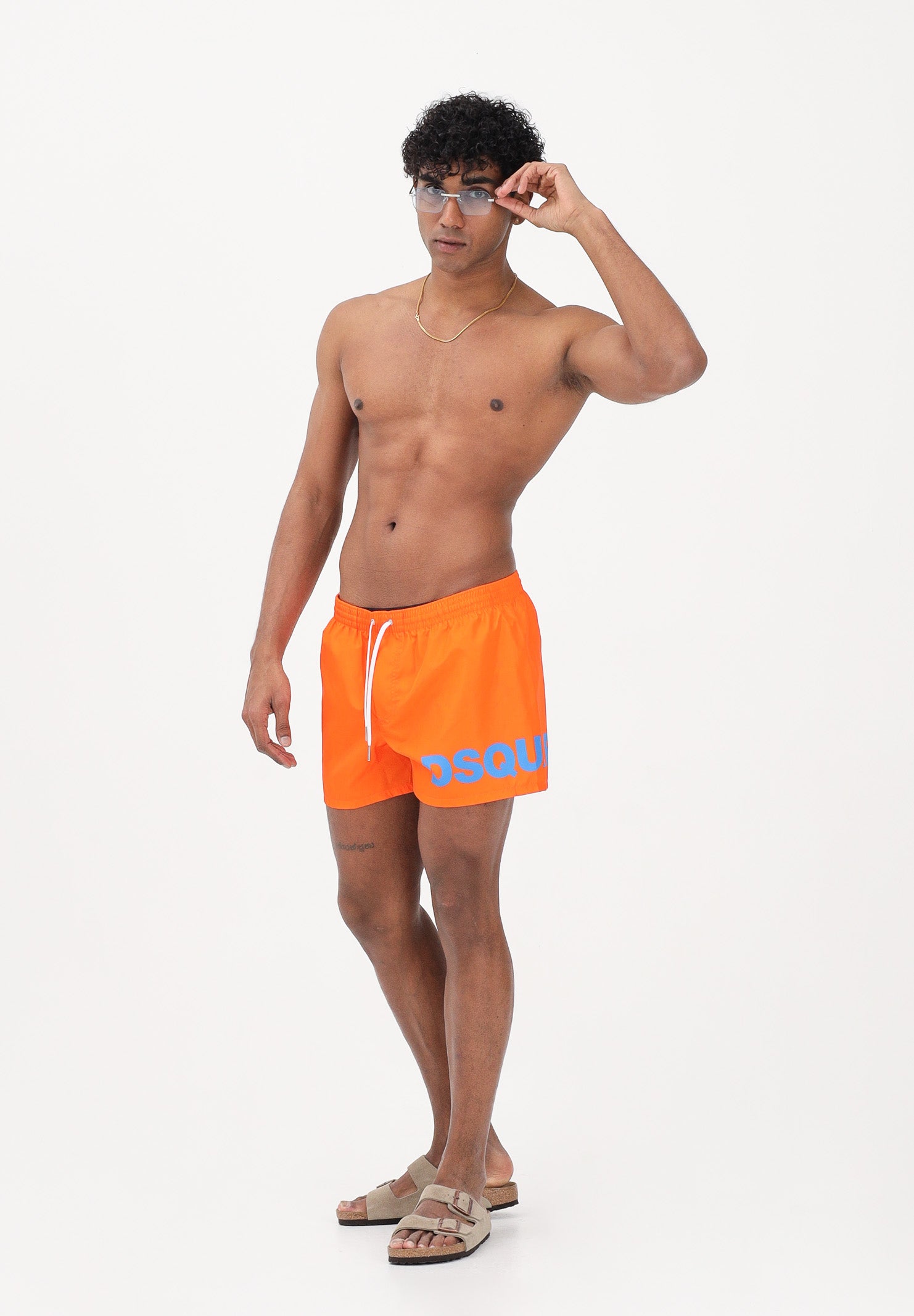 DSQUARED2 Shorts mare arancione da uomo con stampa logo D7B5C6750 810 DSQUARED2 
