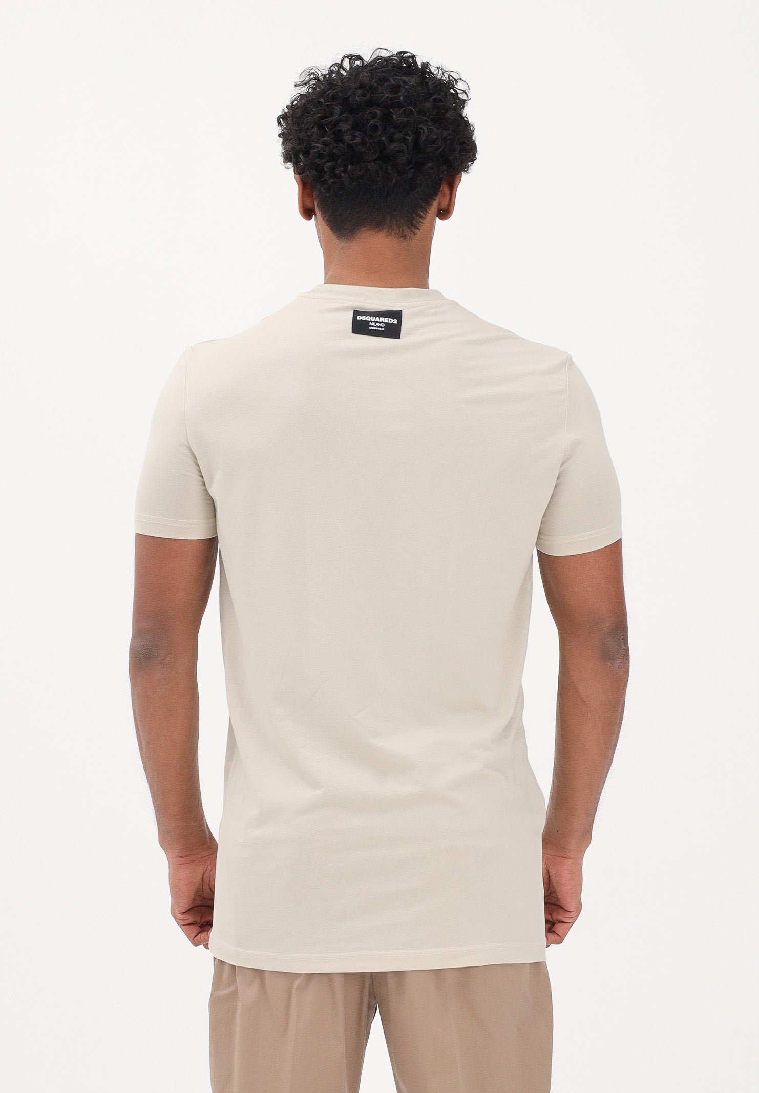 DSQUARED2 T-shirt a manica corta beige da uomo con patch logo D9M206240 266 DSQUARED2 