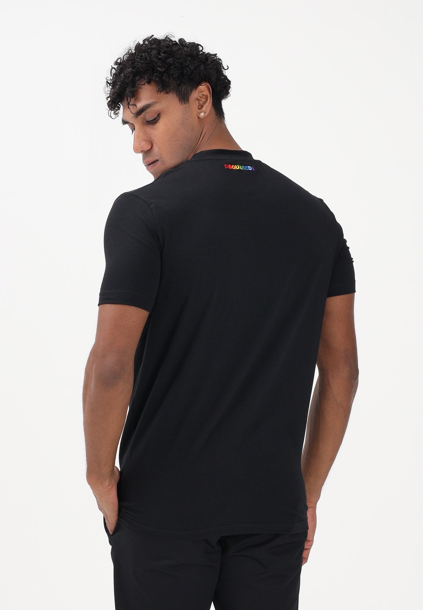 DSQUARED2 T-shirt a manica corta nera da uomo con ricamo logo sul retro D9M206250 001 DSQUARED2 