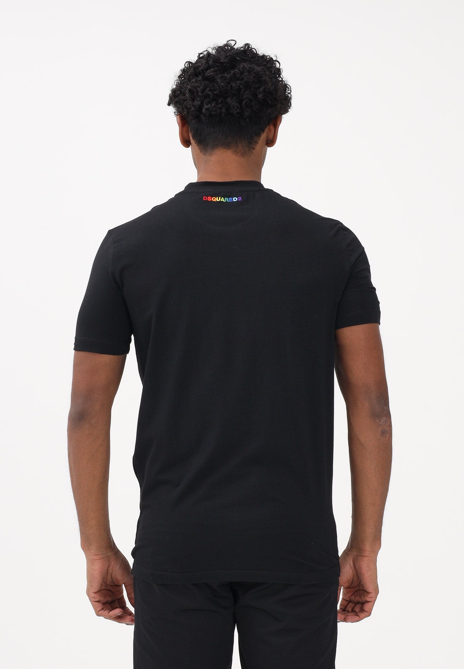 DSQUARED2 T-shirt a manica corta nera da uomo con ricamo logo sul retro D9M206250 001 DSQUARED2 