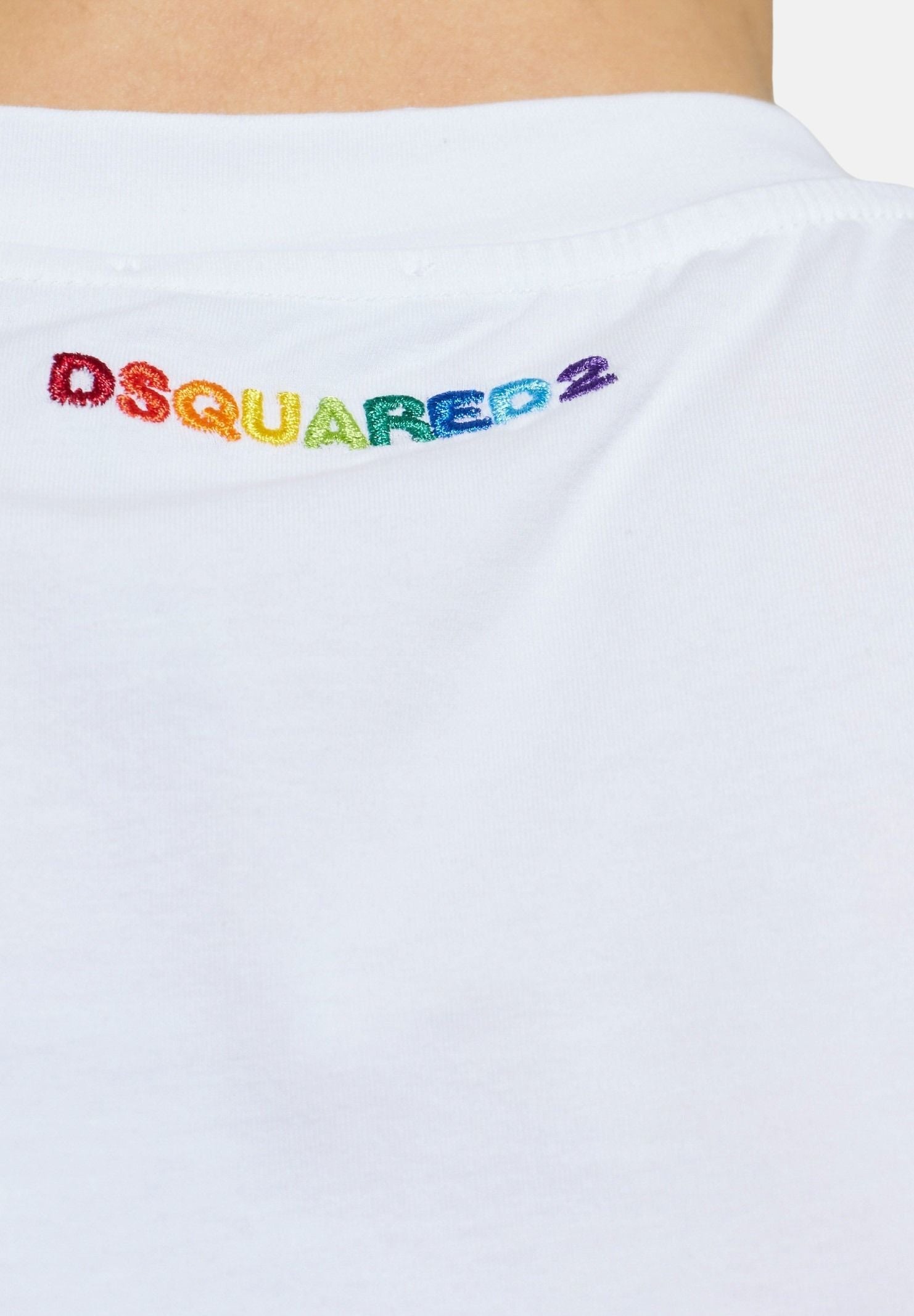 DSQUARED2 T-shirt a manica corta bianca da uomo con ricamo logo sul retro D9M206250 100 DSQUARED2 