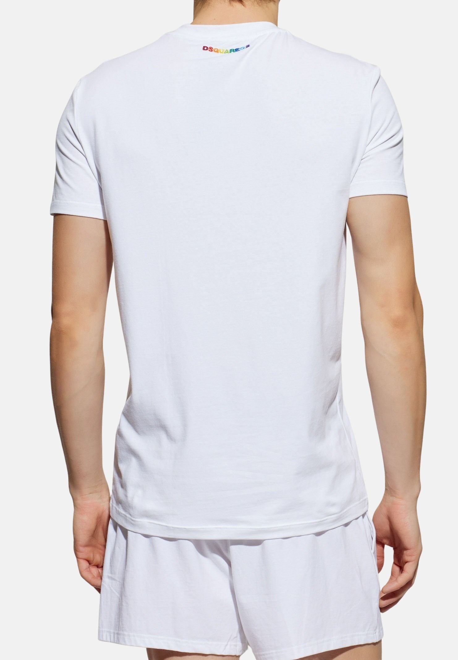 DSQUARED2 T-shirt a manica corta bianca da uomo con ricamo logo sul retro D9M206250 100 DSQUARED2 