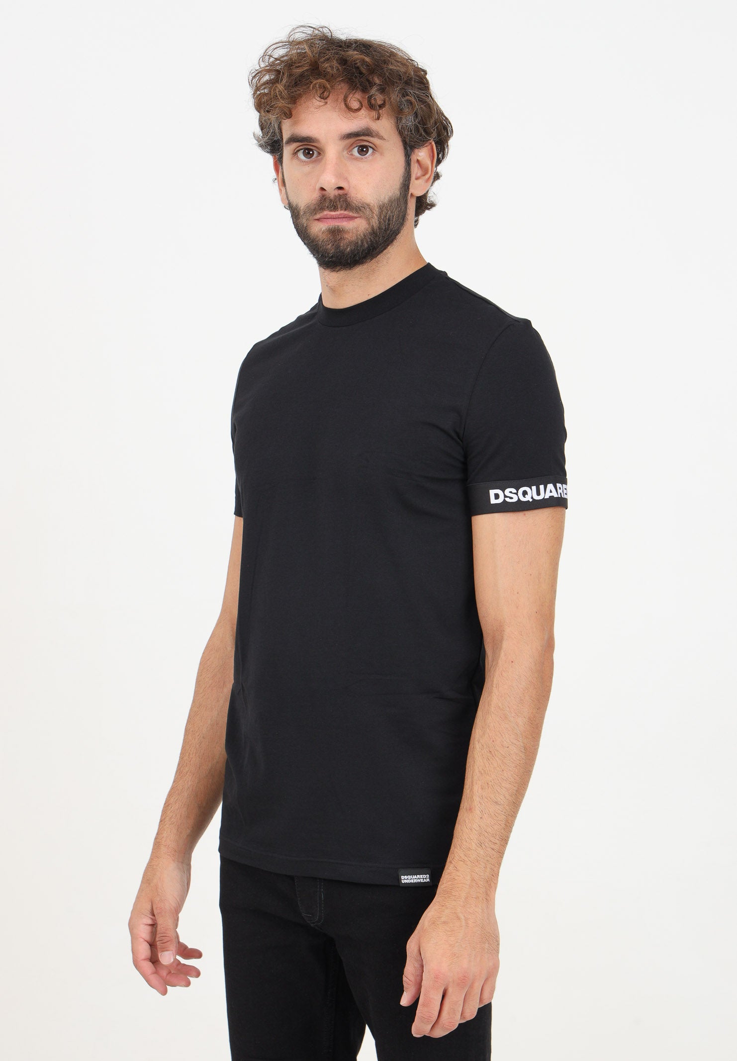 DSQUARED2 T-shirt a manica corta nera da uomo con manica logata D9M3S6210 001 DSQUARED2 