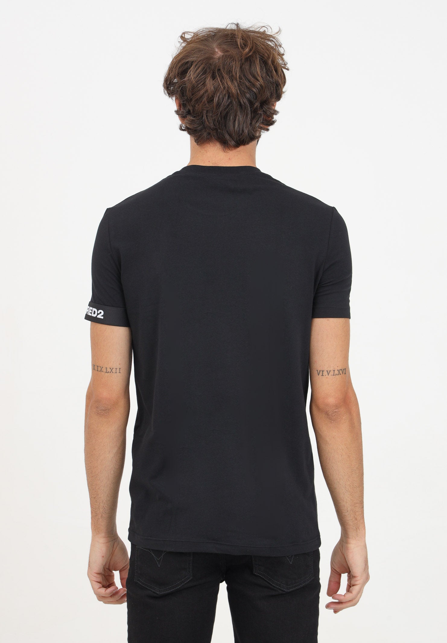 DSQUARED2 T-shirt a manica corta nera da uomo con manica logata D9M3S6210 001 DSQUARED2 