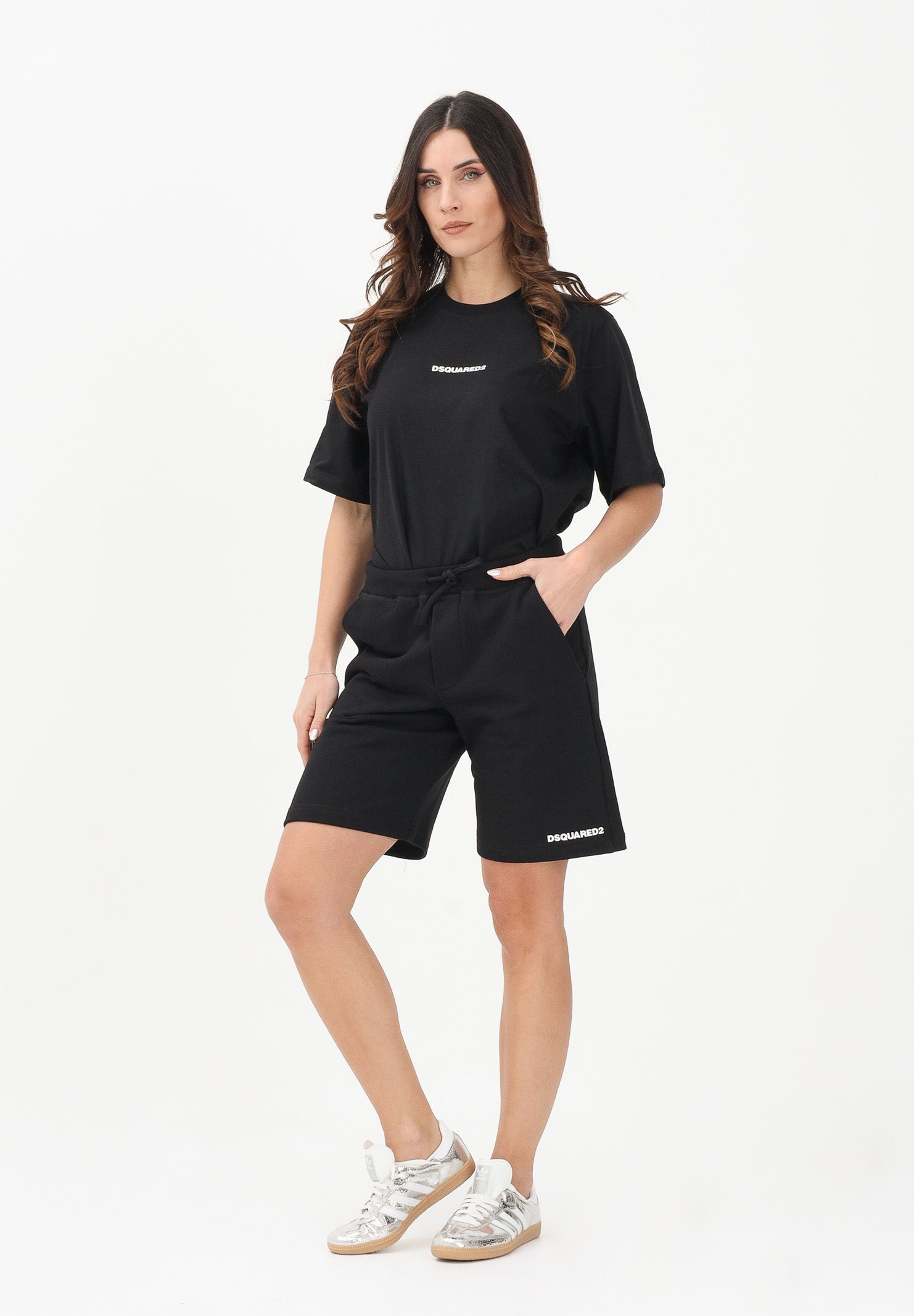 DSQUARED2 Shorts sportivo nero per donna, ragazzi e bambini con stampa logo DQ2738D0094 DQ900 DSQUARED2 