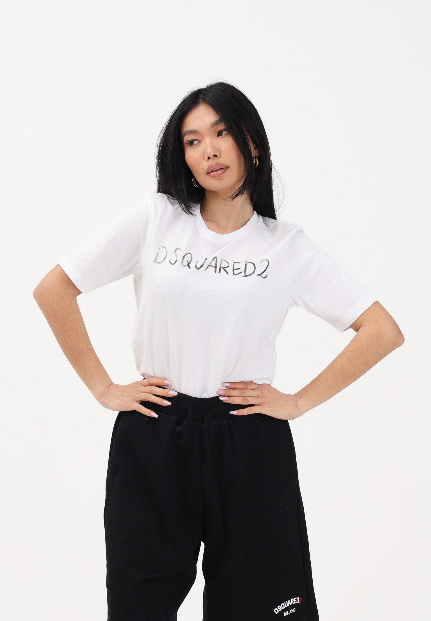 DSQUARED2 T-shirt a manica corta bianca per donna, ragazzi e bambini con logo DQ3158D0AGP DQ100 DSQUARED2 