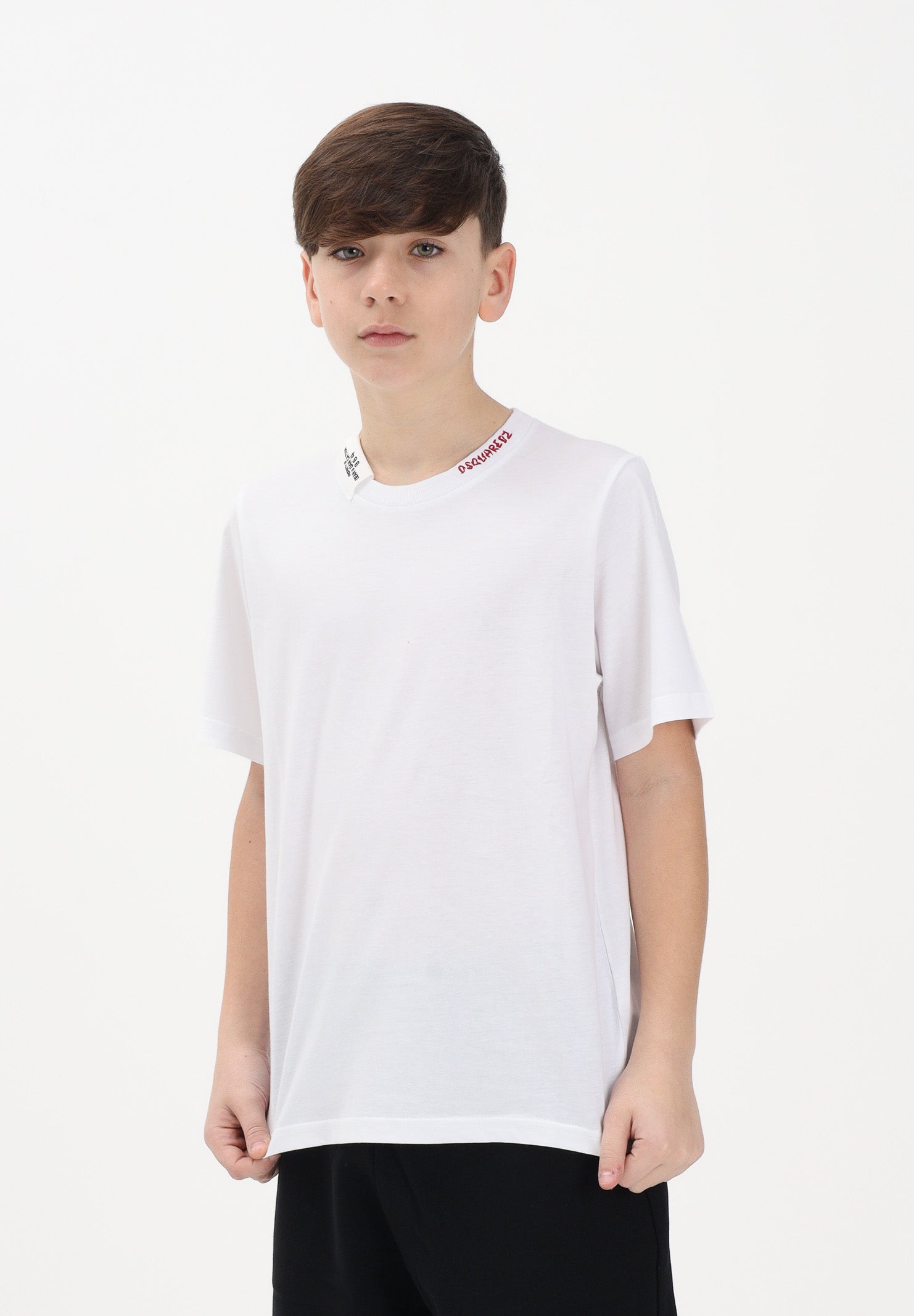 DSQUARED2 T-shirt a manica corta bianca per donna, ragazzi e bambini con logo al collo DQ3161D0AGP DQ100 DSQUARED2 