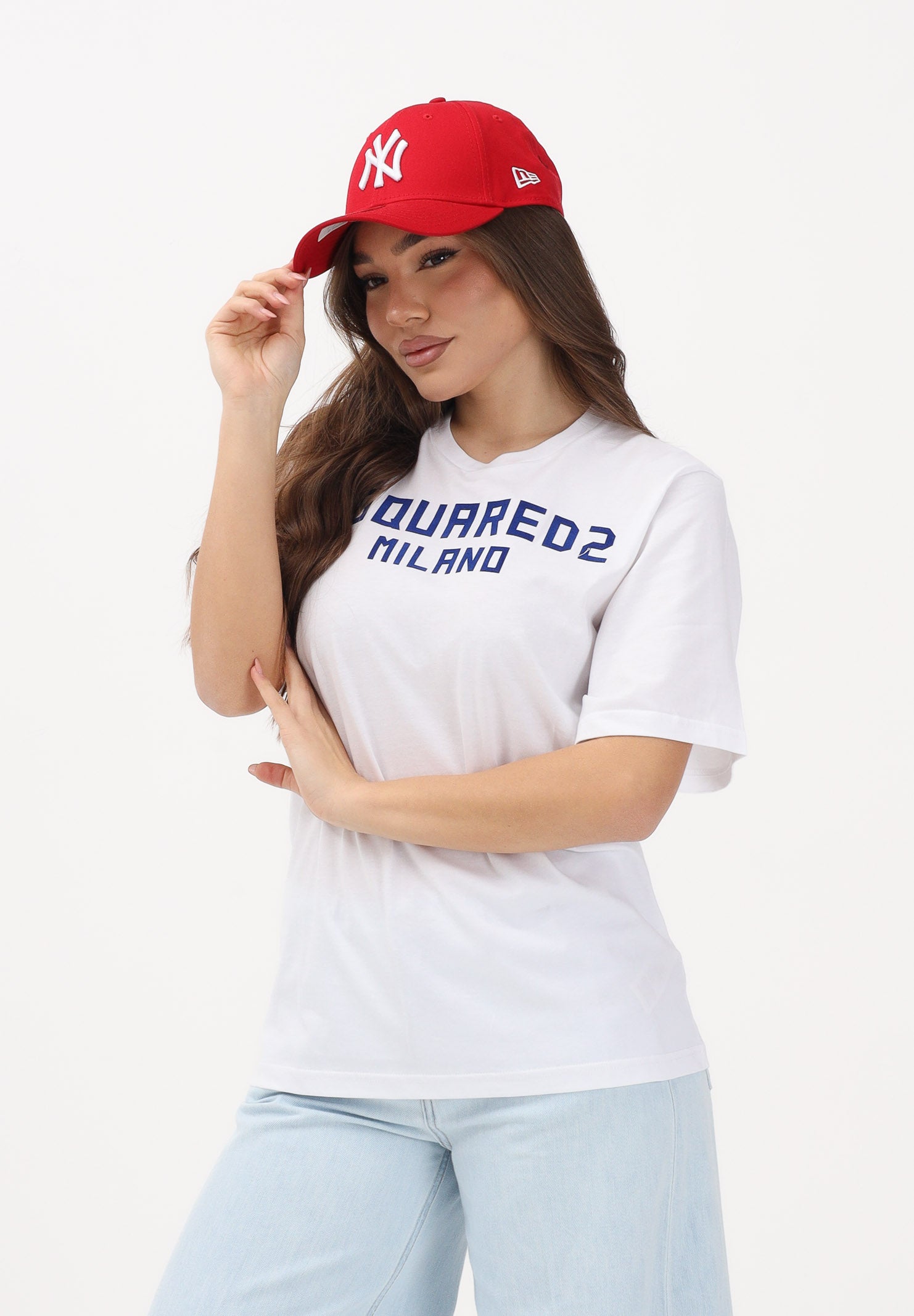 DSQUARED2 T-shirt a manica corta bianca per donna, ragazzi e bambini con stampa logo DQ3164D0015 DQ100 DSQUARED2 