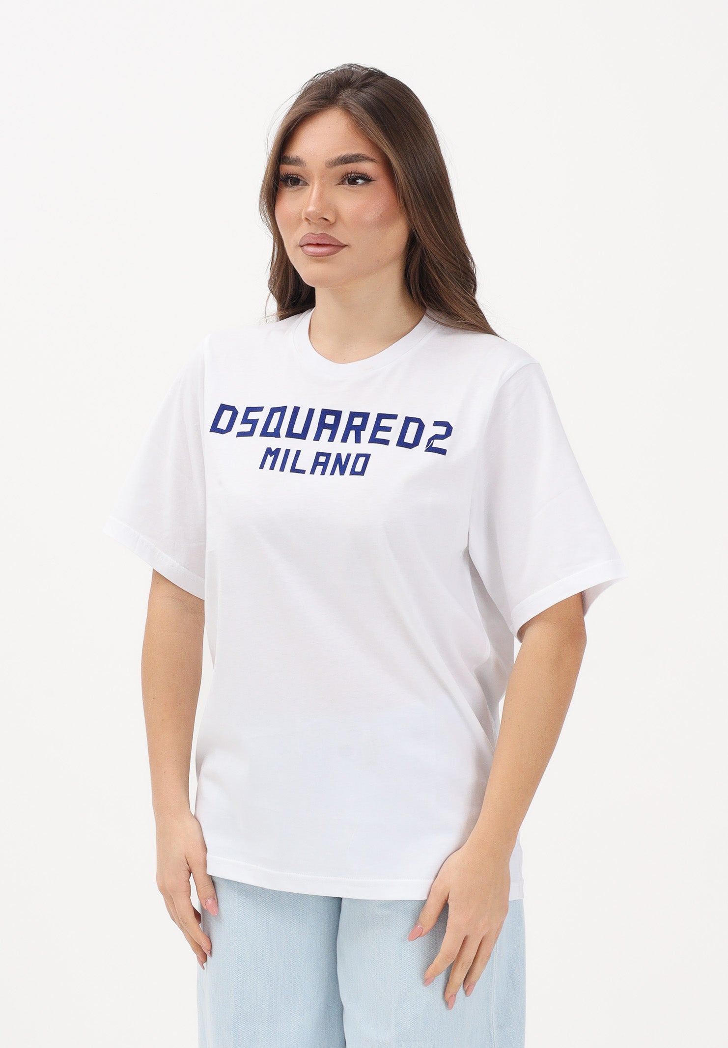 DSQUARED2 T-shirt a manica corta bianca per donna, ragazzi e bambini con stampa logo DQ3164D0015 DQ100 DSQUARED2 