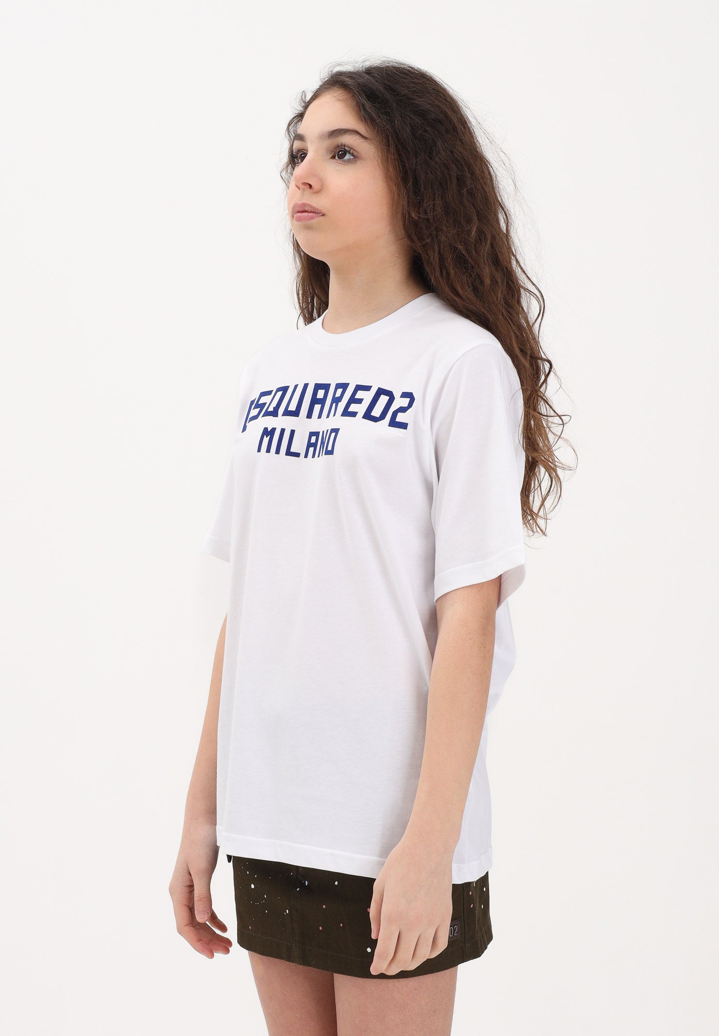 DSQUARED2 T-shirt a manica corta bianca per donna, ragazzi e bambini con stampa logo DQ3164D0015 DQ100 DSQUARED2 