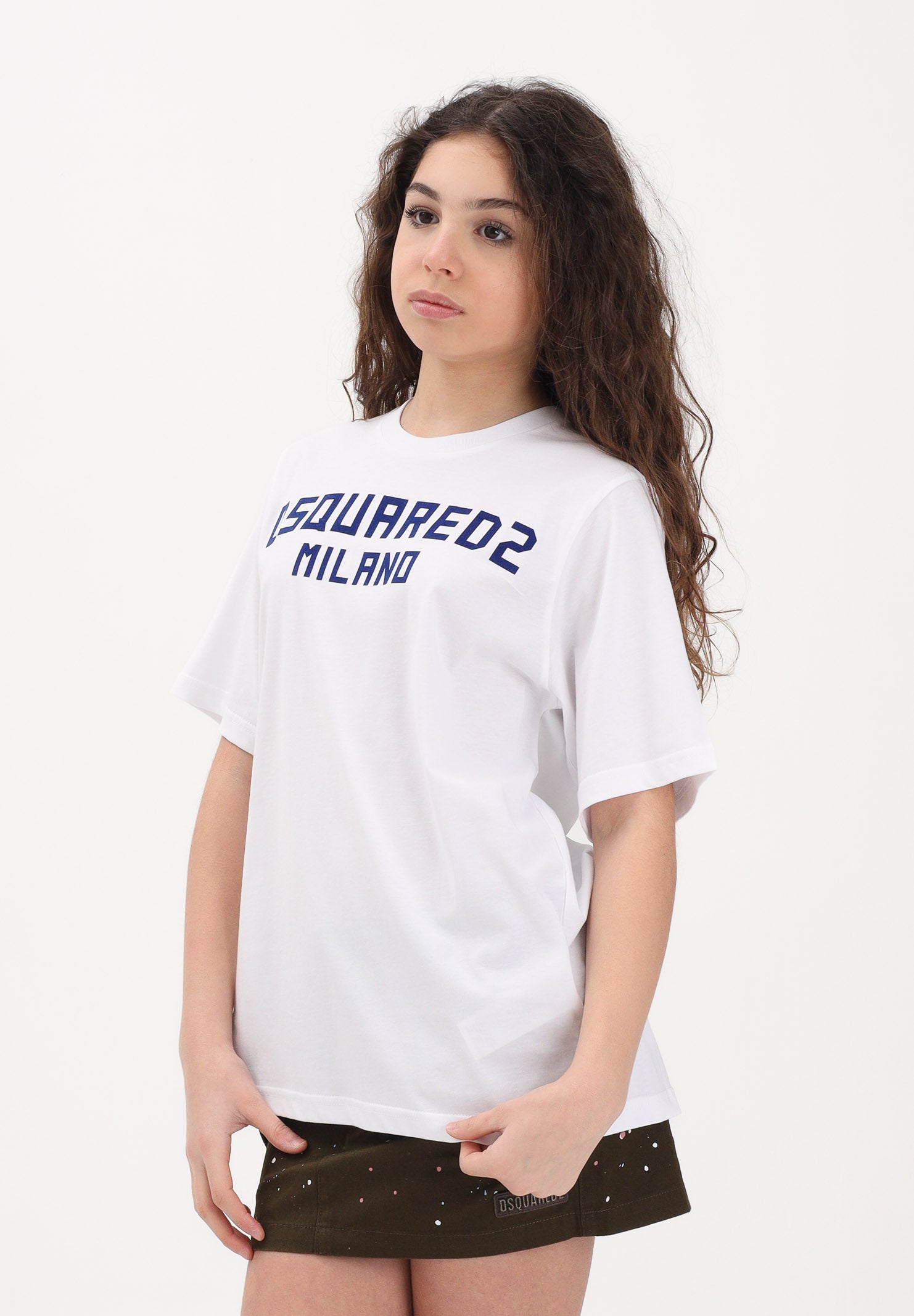 DSQUARED2 T-shirt a manica corta bianca per donna, ragazzi e bambini con stampa logo DQ3164D0015 DQ100 DSQUARED2 