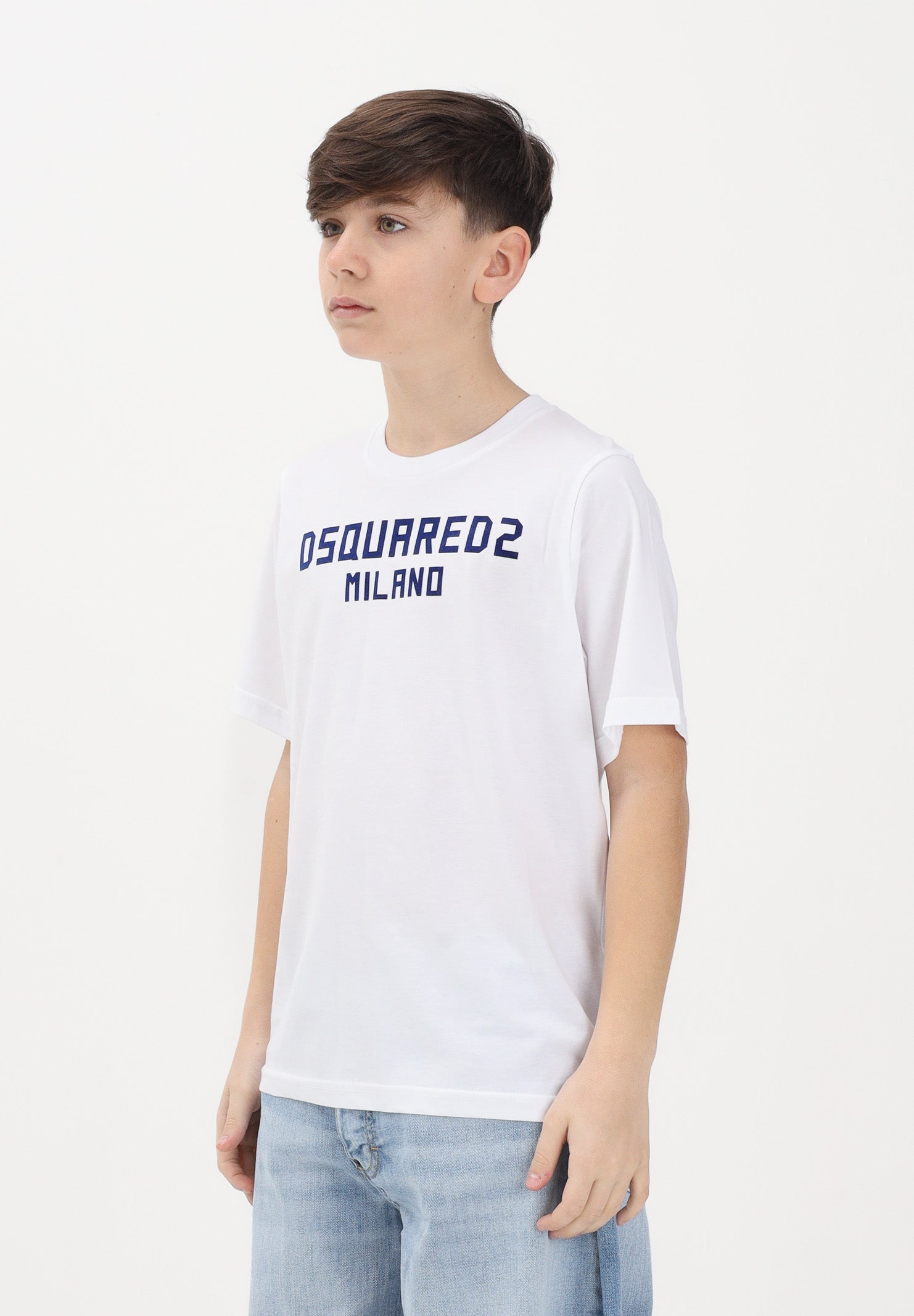 DSQUARED2 T-shirt a manica corta bianca per donna, ragazzi e bambini con stampa logo DQ3164D0015 DQ100 DSQUARED2 