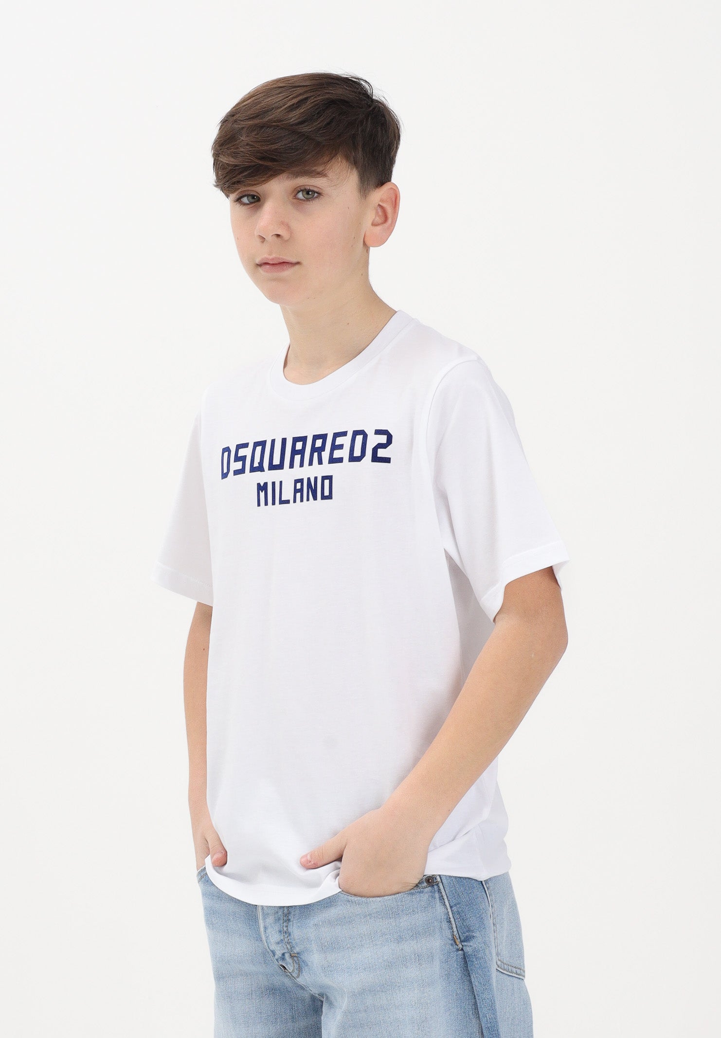 DSQUARED2 T-shirt a manica corta bianca per donna, ragazzi e bambini con stampa logo DQ3164D0015 DQ100 DSQUARED2 