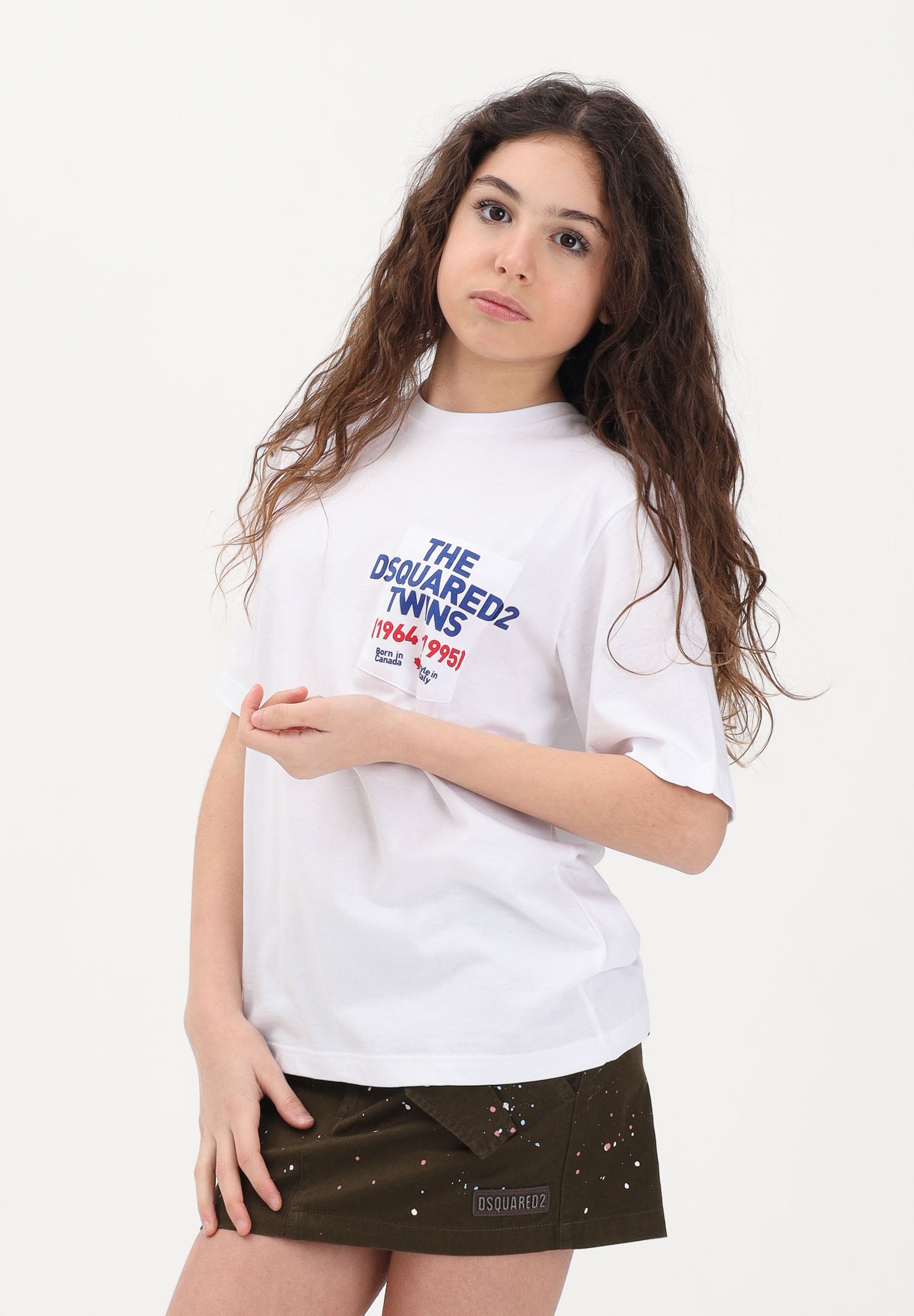 DSQUARED2 T-shirt a manica corta bianca per donna, ragazzi e bambini con stampa DQ3166D004G DQ100 DSQUARED2 