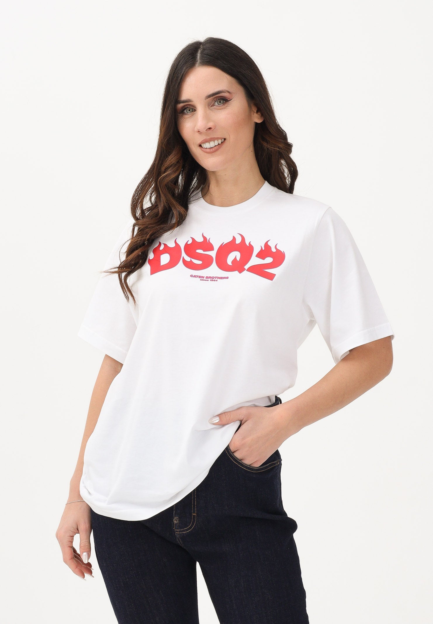 DSQUARED2 T-shirt a manica corta bianca per donna, ragazzi e bambini con logo DSQ2 DQ3168D00XM DQ100 DSQUARED2 