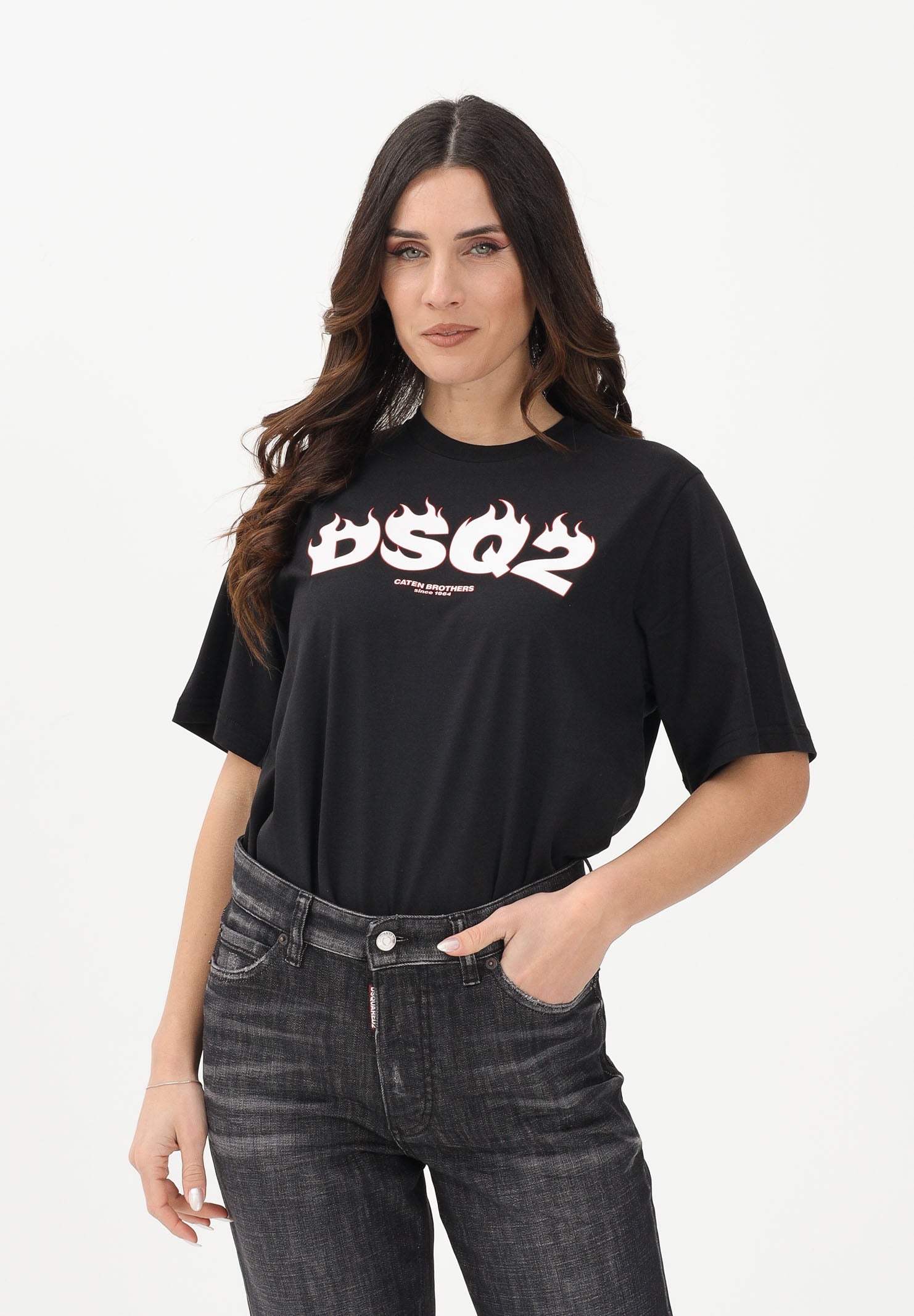 DSQUARED2 T-shirt a manica corta nera per donna, ragazzi e bambini con logo DSQ2 DQ3168D00XM DQ900 DSQUARED2 