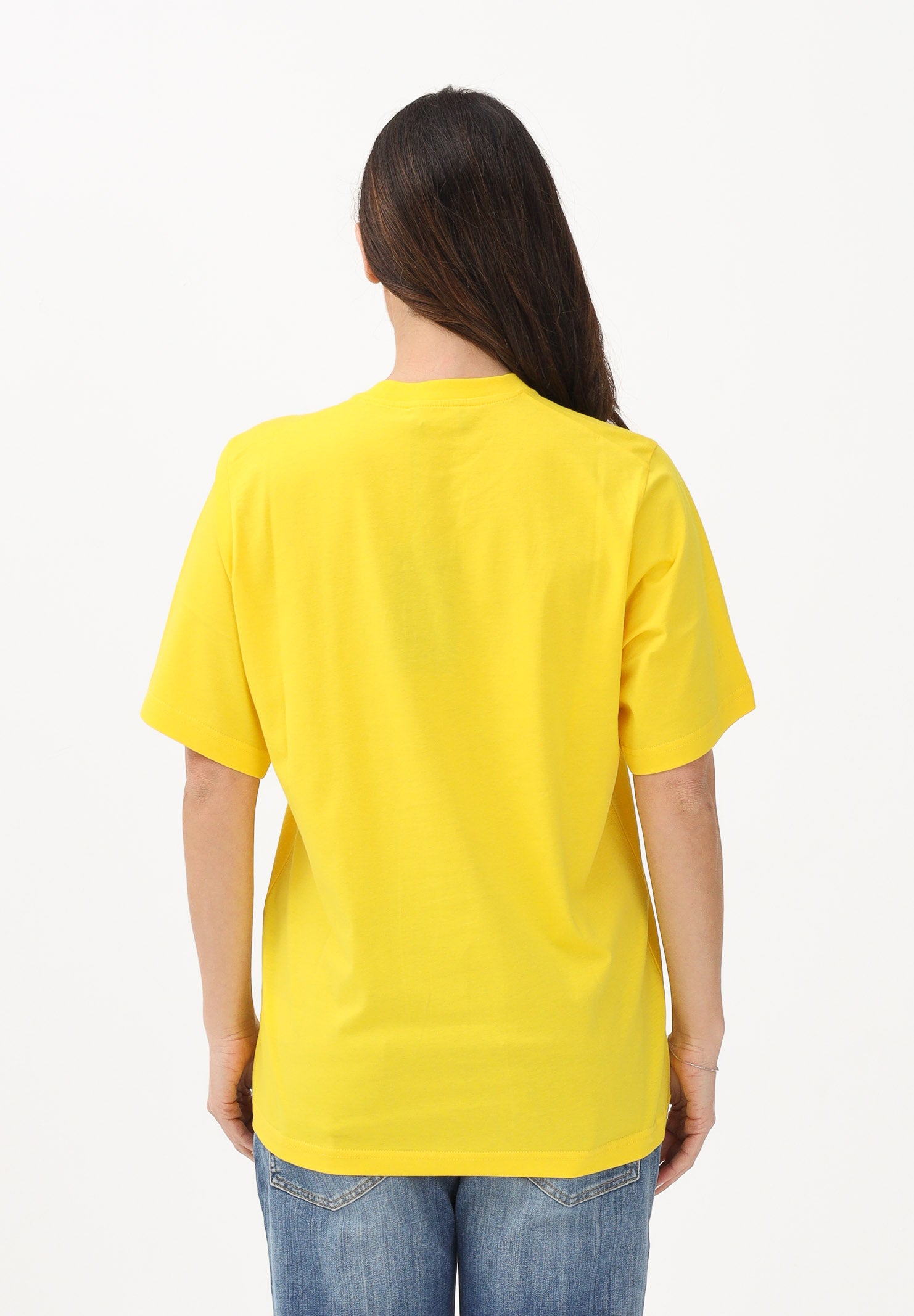 DSQUARED2 T-shirt a manica corta gialla per donna, ragazzi e bambini con logo e maxi foglia d'acero DQ3176D00XM DQ220 DSQUARED2 