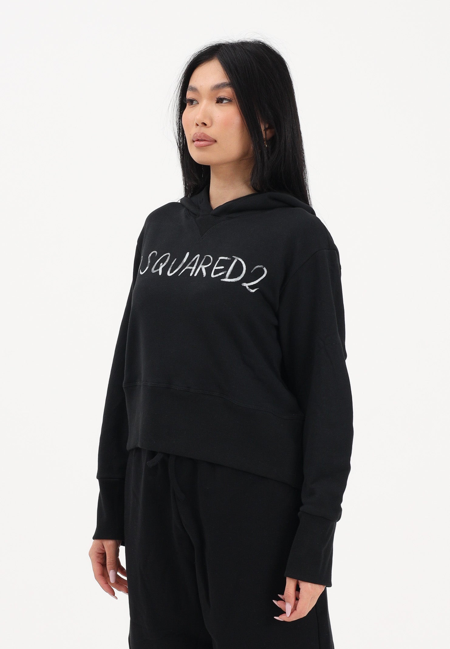 DSQUARED2 Felpa con cappuccio nera per donna, ragazzi e bambini rifinita da logo DQ3179D0AGQ DQ900 DSQUARED2 