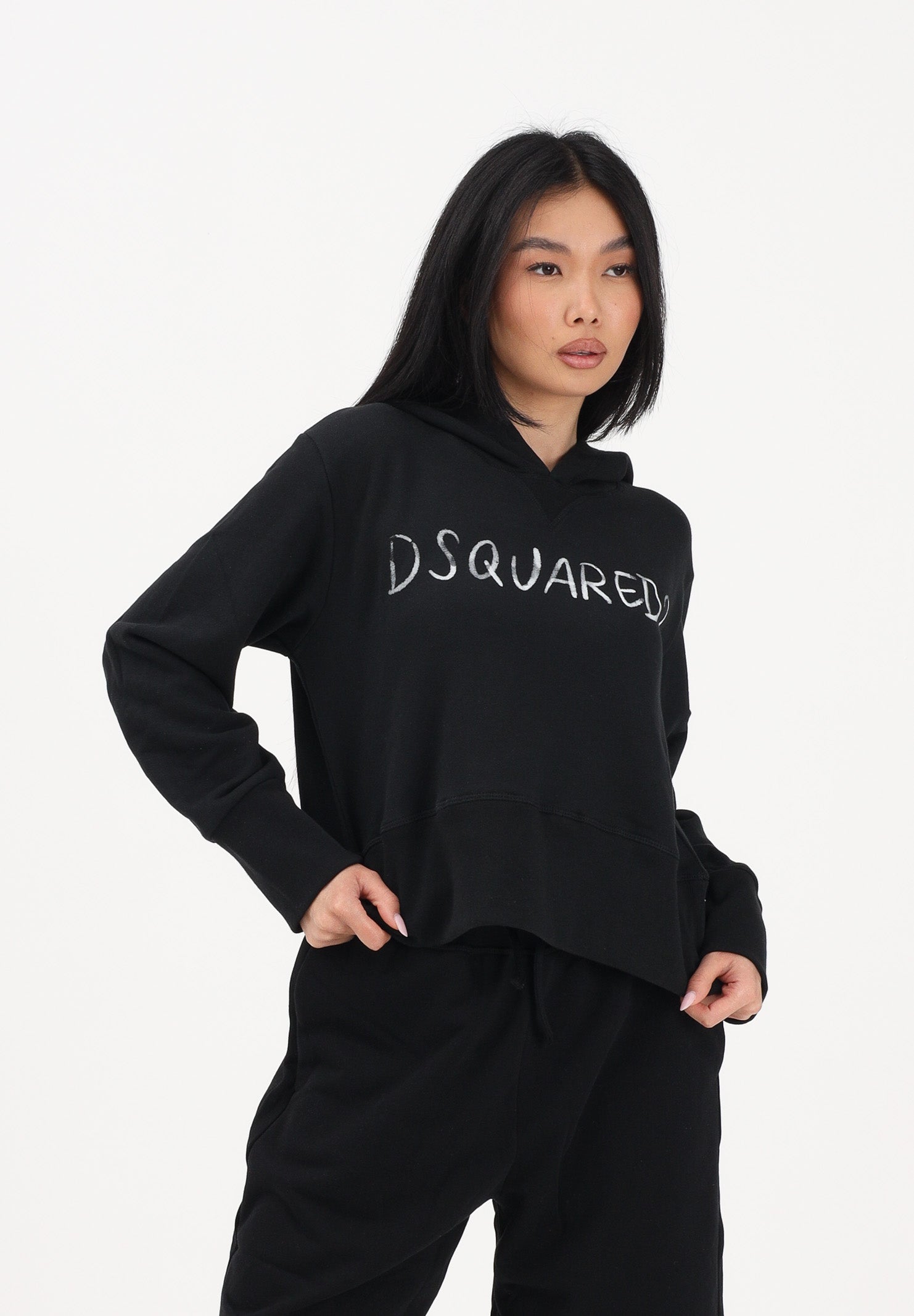 DSQUARED2 Felpa con cappuccio nera per donna, ragazzi e bambini rifinita da logo DQ3179D0AGQ DQ900 DSQUARED2 