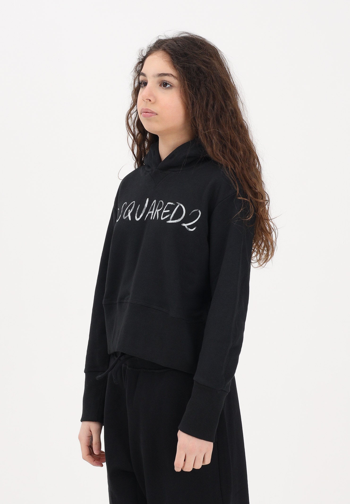 DSQUARED2 Felpa con cappuccio nera per donna, ragazzi e bambini rifinita da logo DQ3179D0AGQ DQ900 DSQUARED2 