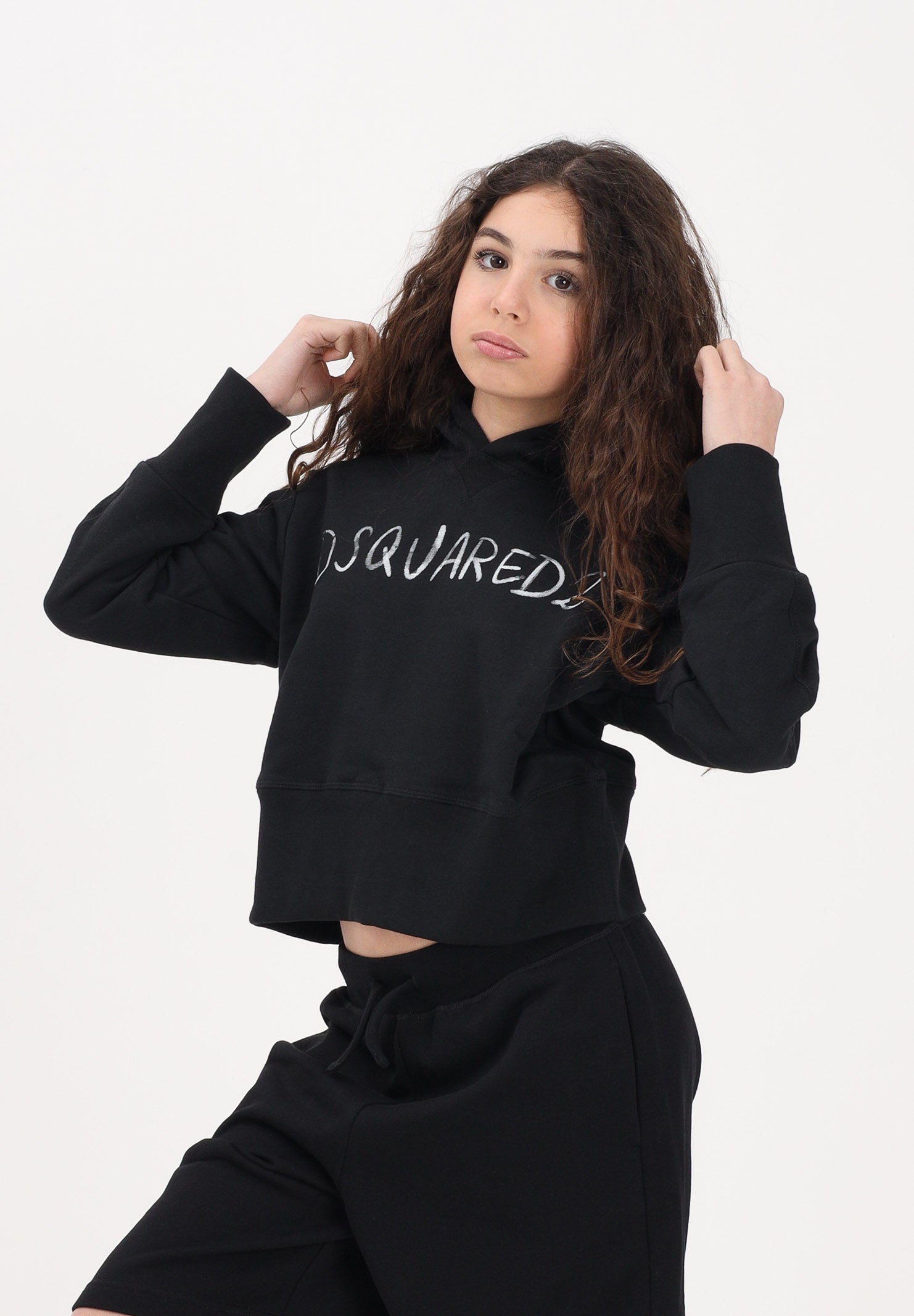 DSQUARED2 Felpa con cappuccio nera per donna, ragazzi e bambini rifinita da logo DQ3179D0AGQ DQ900 DSQUARED2 